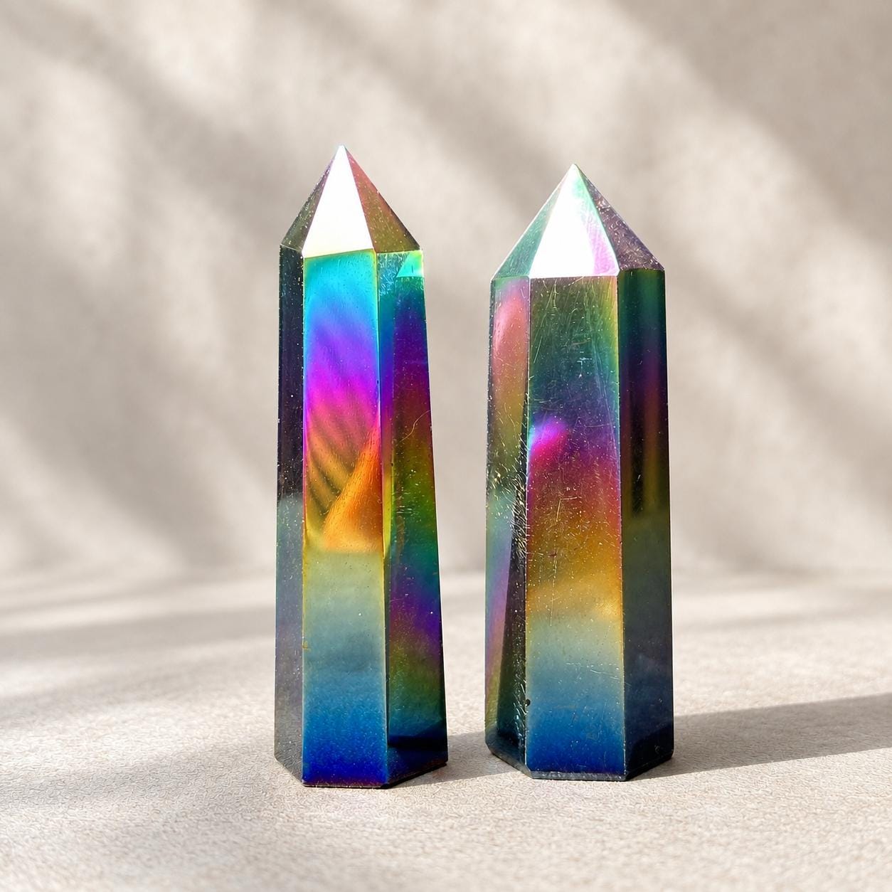Rainbow Aura Obsidian Tower, Electroplated Black Obsidian Crystal Point, Colorful Aura Crystal Decor Gift