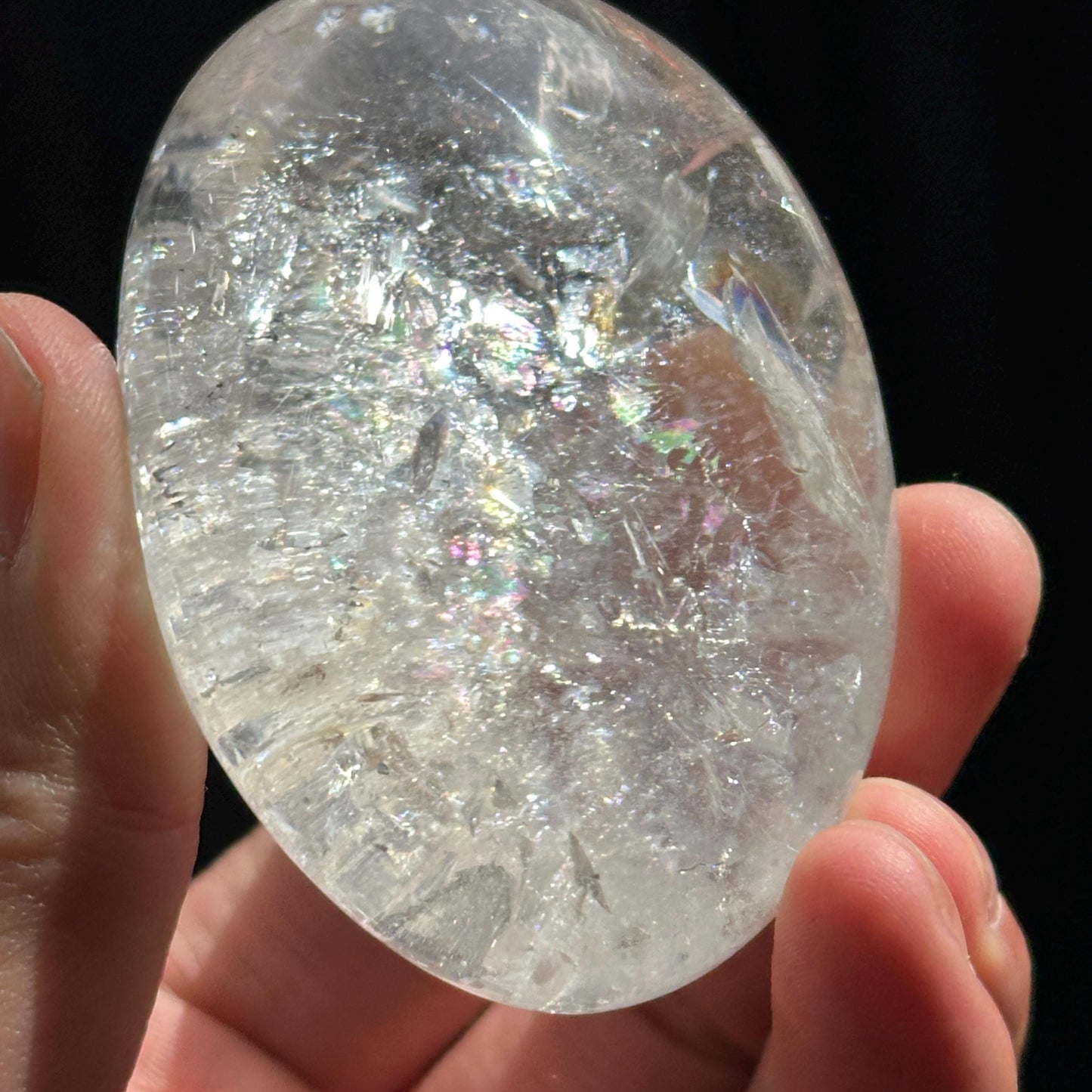 Rainbow Clear Quartz Palm Stone, Minas Gerais Crystal Pebble, Polished Pocket Stone, Witchy Healing Crystal Decor Meditation Gift