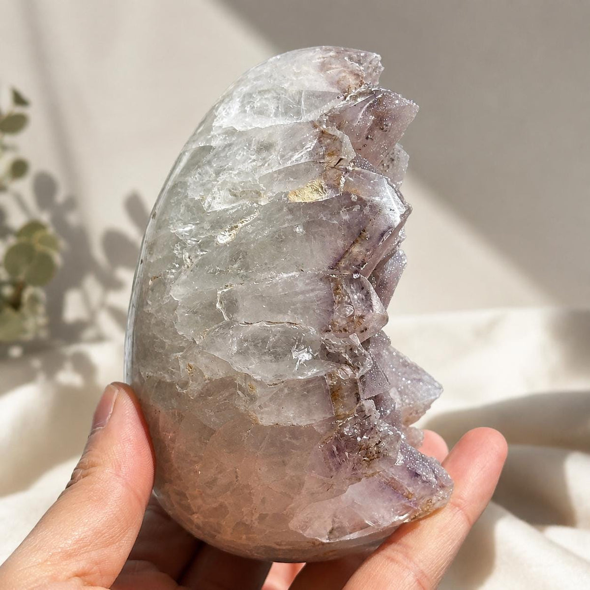 Natural Pink Sugar Druzy Uruguayan Amethyst Dragon Egg, Polished Crystal Geode Cave with Free Stand, Altar Decor Exact Specimen 2.1lb - view 6