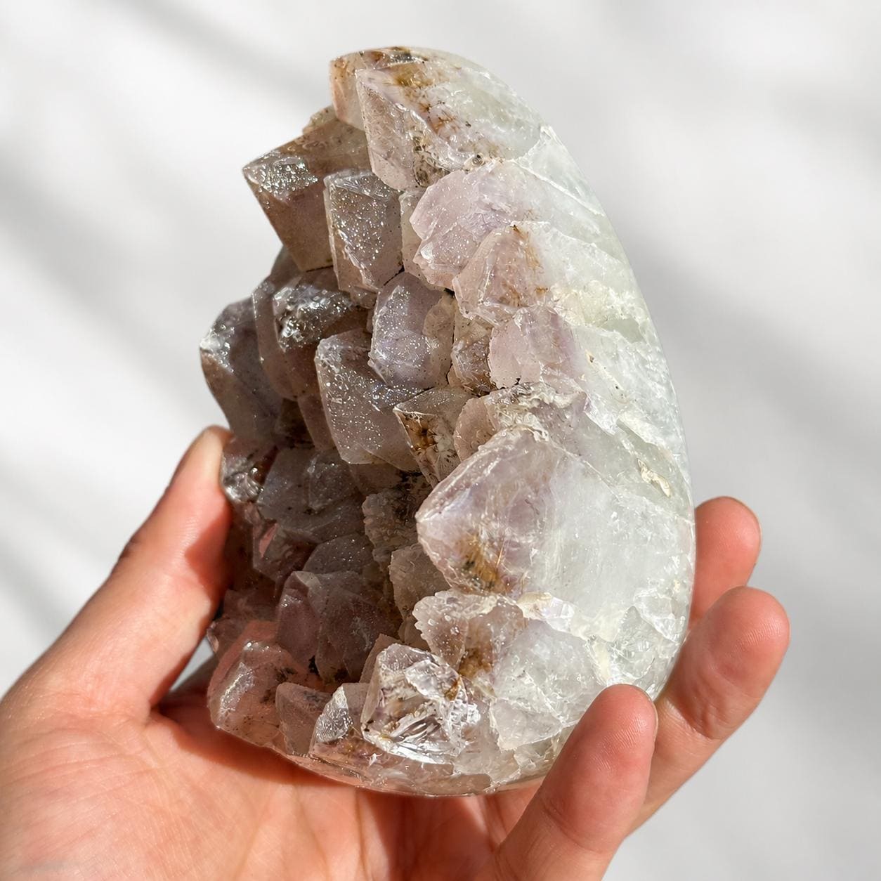 Natural Pink Sugar Druzy Uruguayan Amethyst Dragon Egg, Polished Crystal Geode Cave with Free Stand, Altar Decor Exact Specimen 2.1lb - view 8