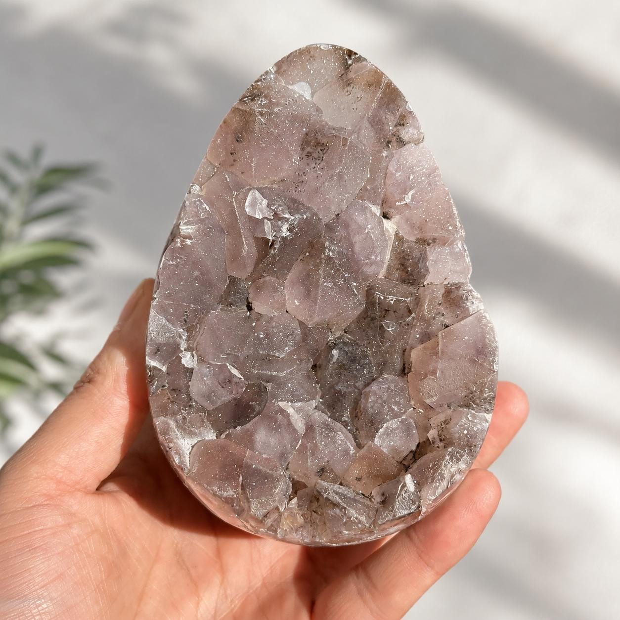 Natural Pink Sugar Druzy Uruguayan Amethyst Dragon Egg, Polished Crystal Geode Cave with Free Stand, Altar Decor Exact Specimen 2.1lb - view 7
