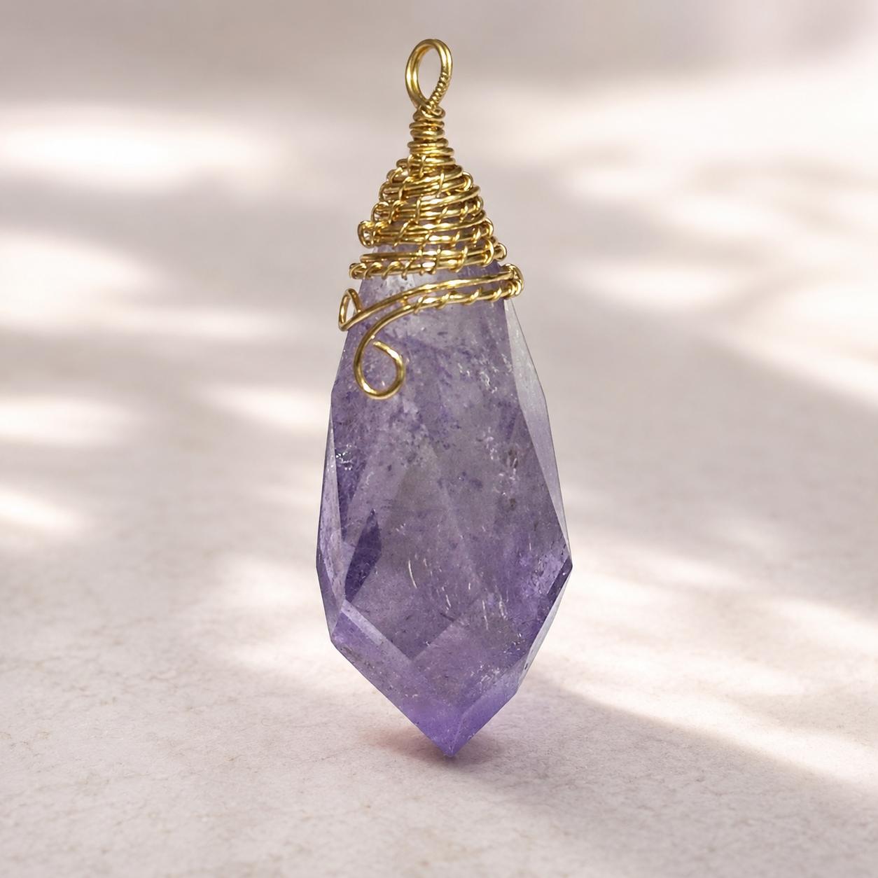 Faceted Crystal Pendant Necklace, Natural Quartz Amethyst Citrine Rose Quartz Rutilated Crystal with S925 Silver Chain