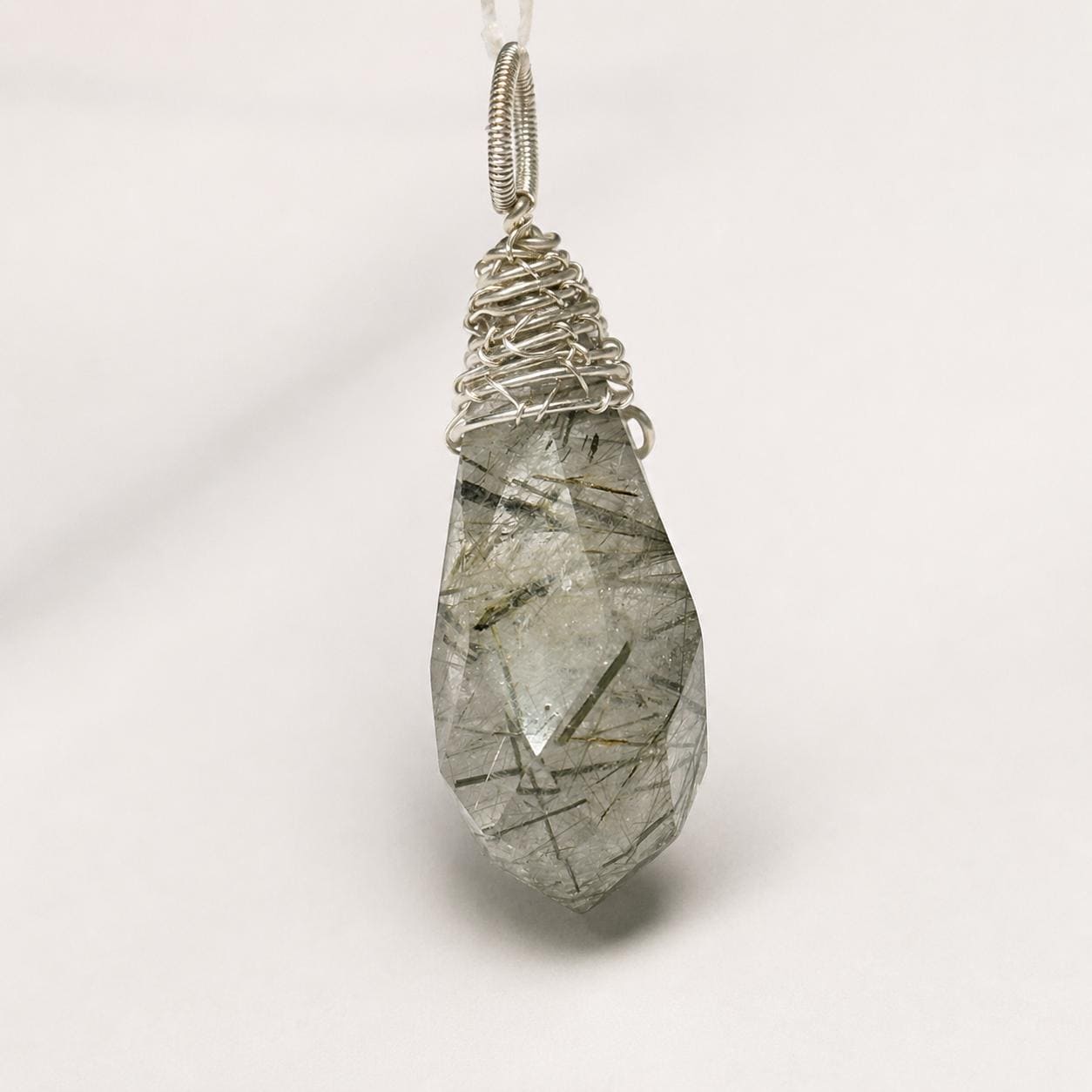 Faceted Crystal Pendant Necklace, Natural Quartz Amethyst Citrine Rose Quartz Rutilated Crystal with S925 Silver Chain