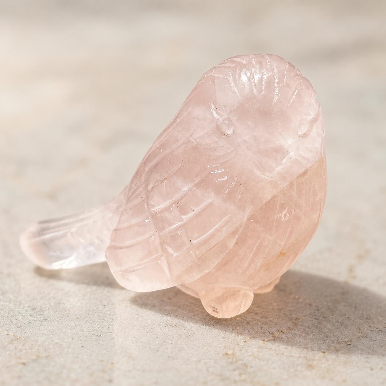 Crystal Bird Carving, Rose Quartz Clear Quartz Fluorite Bird Figurine, Small Crystal Animal Decor Gift