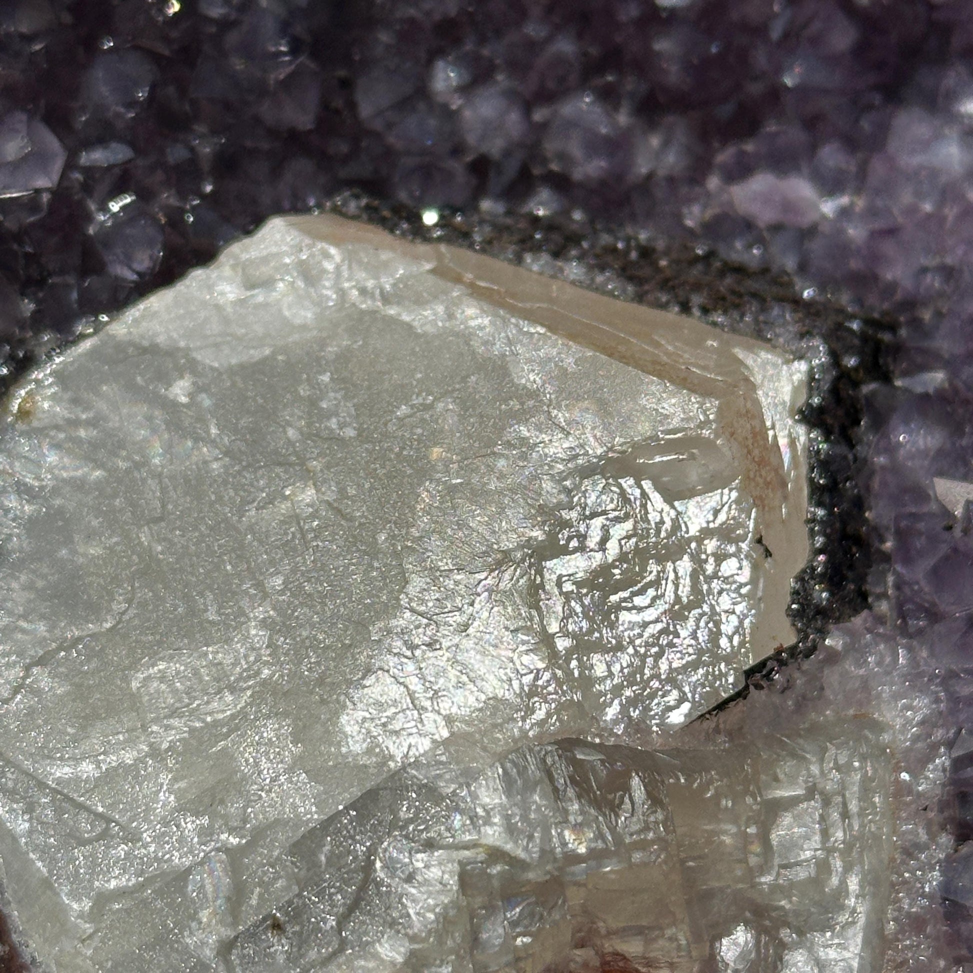 Brazilian Amethyst with Large Calcite Crystal, Purple Druzy Geode Specimen, Natural Crystal Display Special Price - view 8