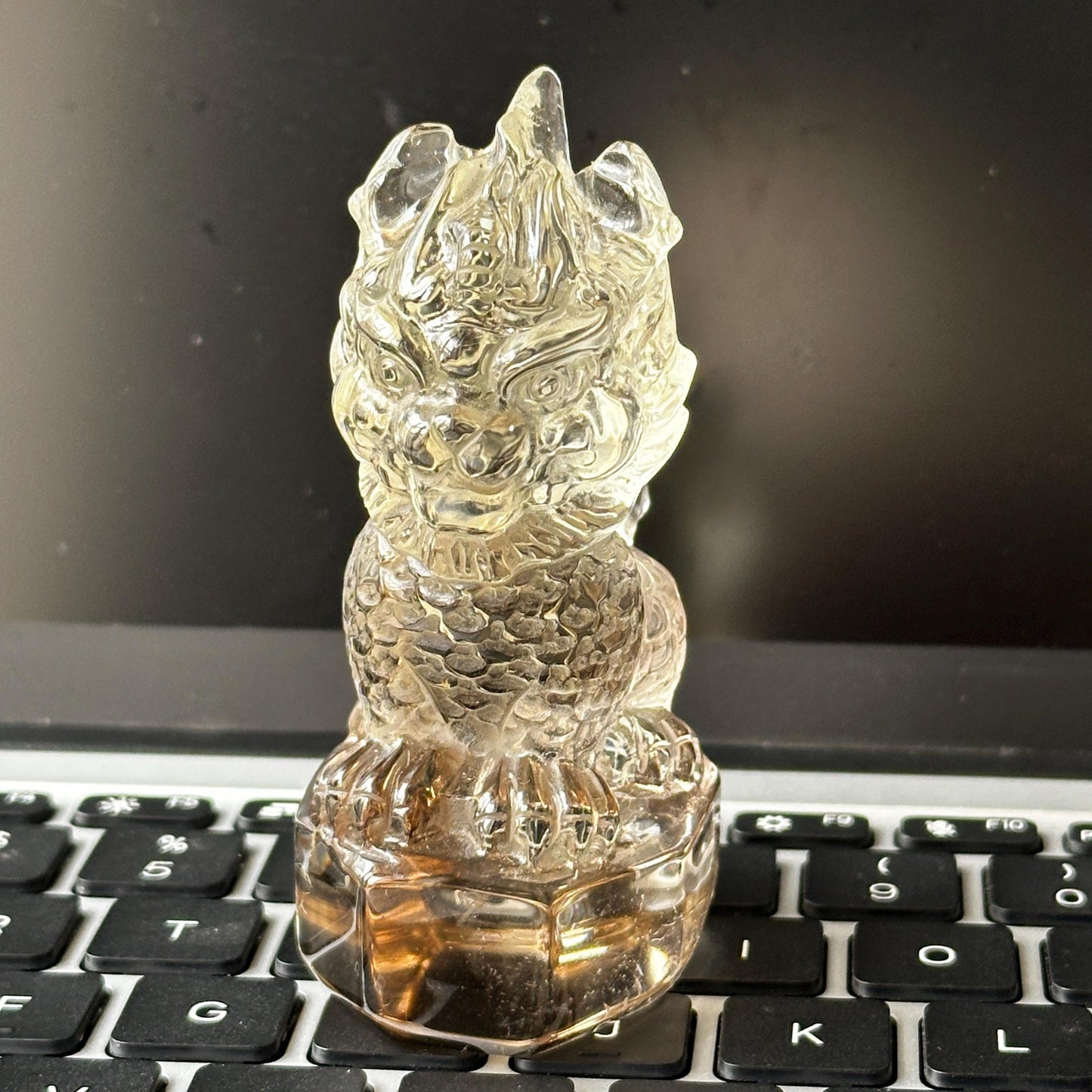 Citrine Smoky Quartz Qilin Carving, Natural Crystal Kirin Statue, Personalized Engraved Mythical Beast Gift