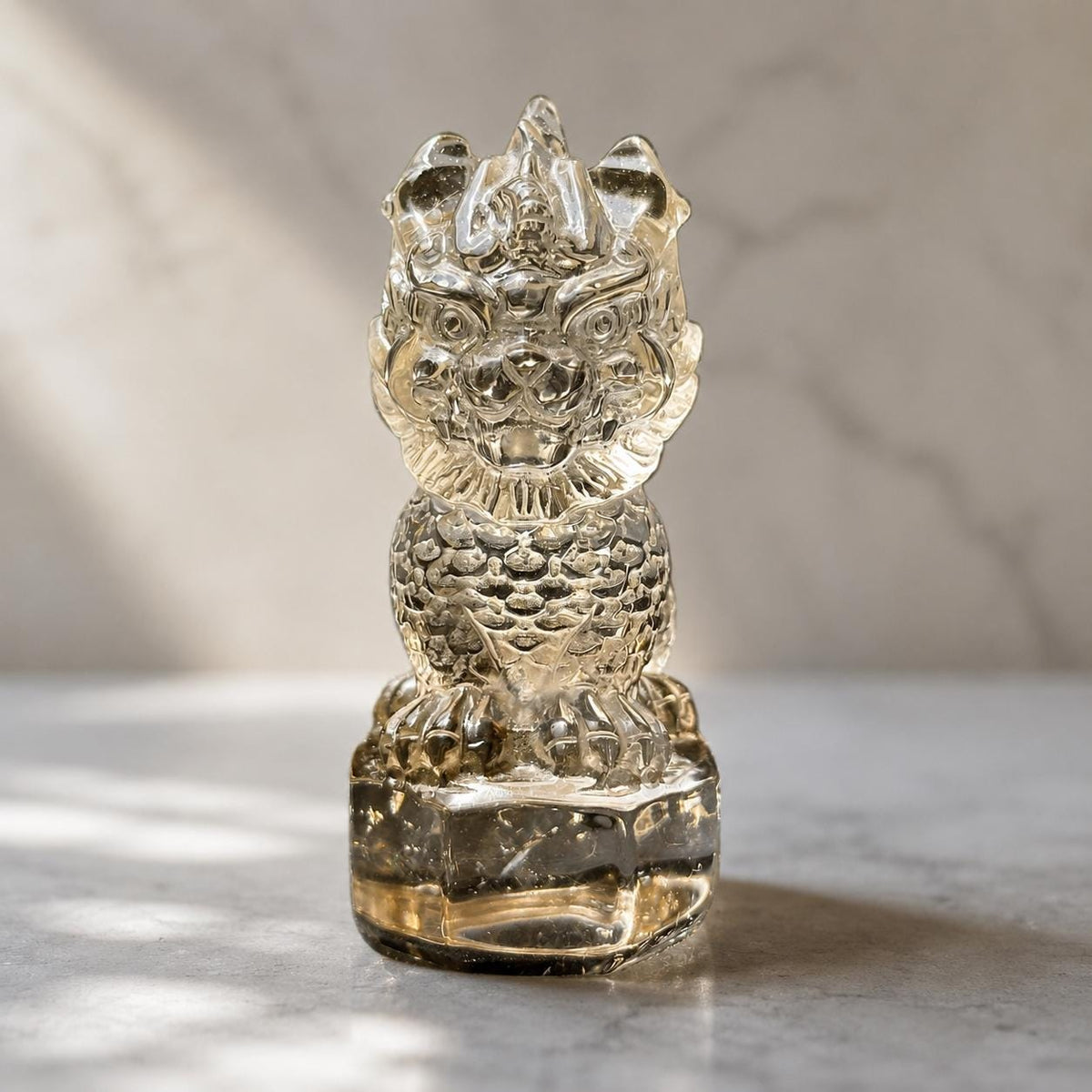 Citrine Smoky Quartz Qilin Carving, Natural Crystal Kirin Statue, Personalized Engraved Mythical Beast Gift - view 6