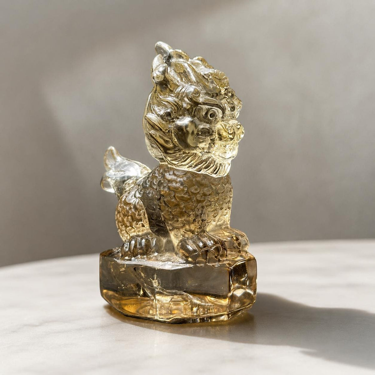 Citrine Smoky Quartz Qilin Carving, Natural Crystal Kirin Statue, Personalized Engraved Mythical Beast Gift - view 7