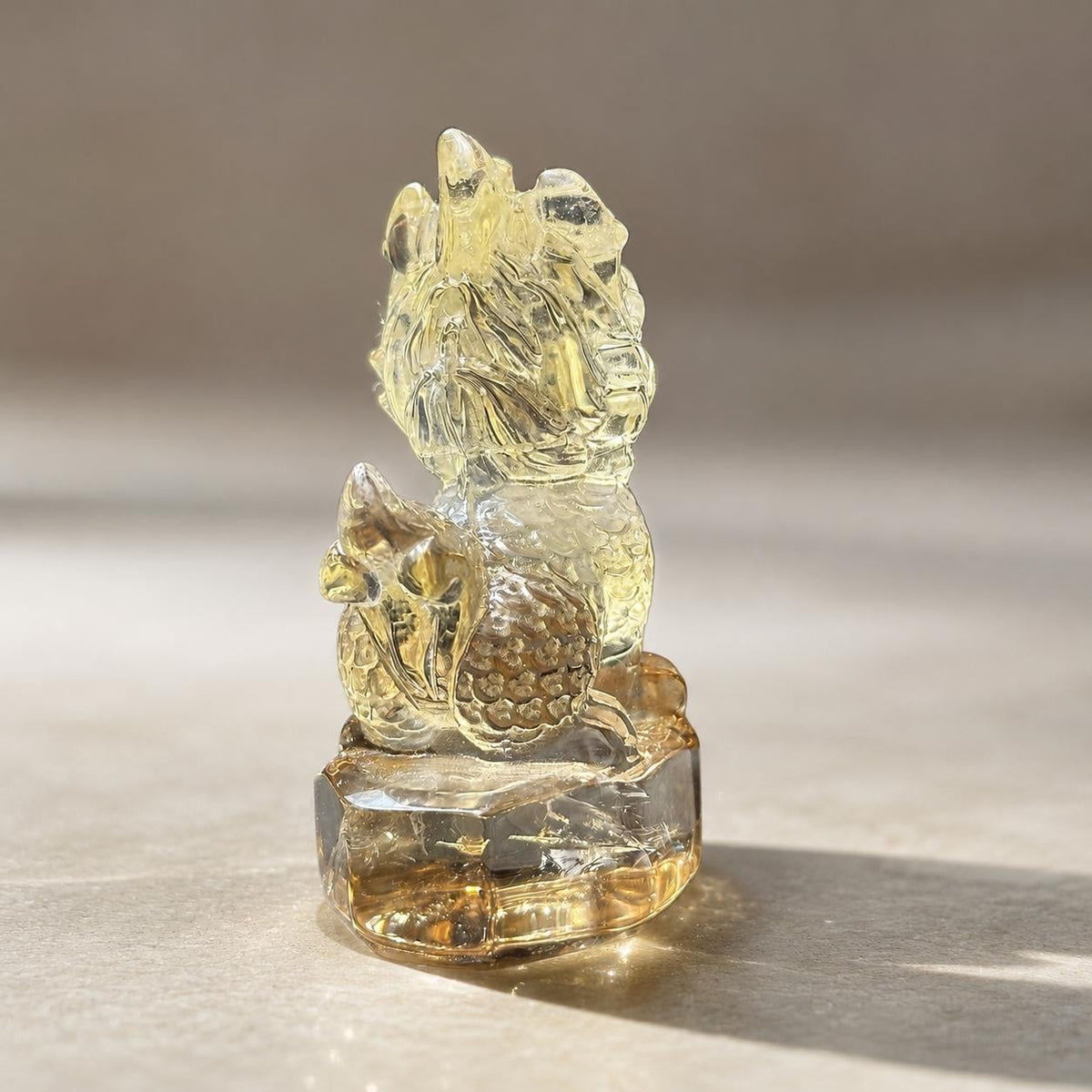 Citrine Smoky Quartz Qilin Carving, Natural Crystal Kirin Statue, Personalized Engraved Mythical Beast Gift - view 9