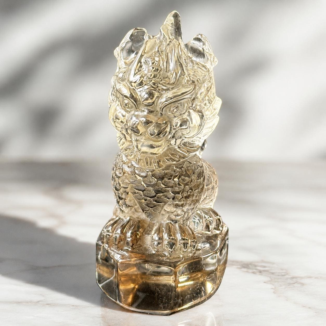 Citrine Smoky Quartz Qilin Carving, Natural Crystal Kirin Statue, Personalized Engraved Mythical Beast Gift