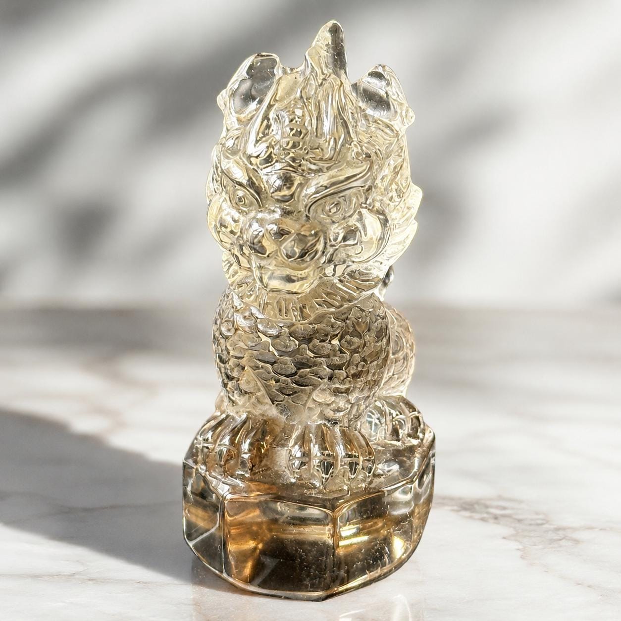 Citrine Smoky Quartz Qilin Carving, Natural Crystal Kirin Statue, Personalized Engraved Mythical Beast Gift - view 1
