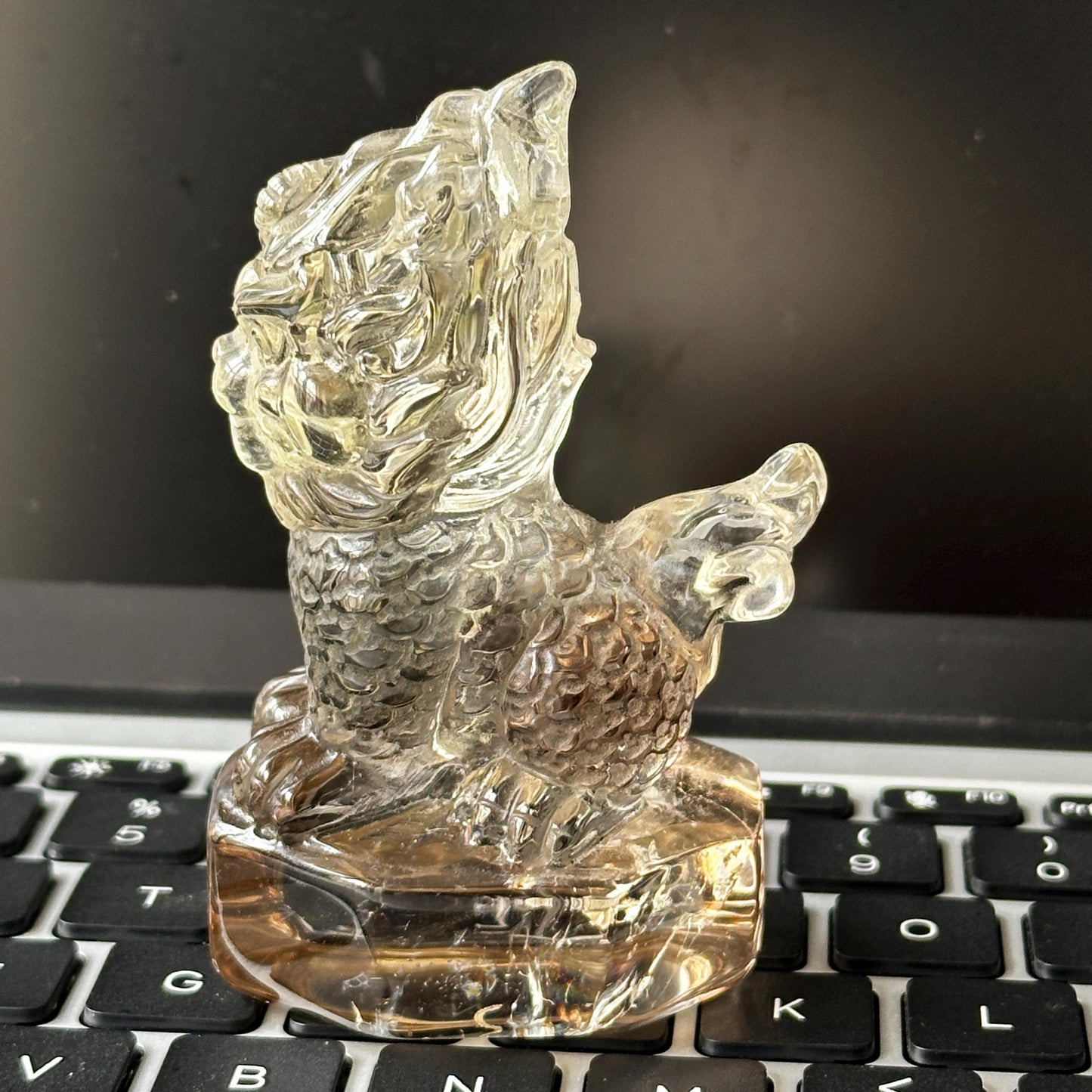 Citrine Smoky Quartz Qilin Carving, Natural Crystal Kirin Statue, Personalized Engraved Mythical Beast Gift