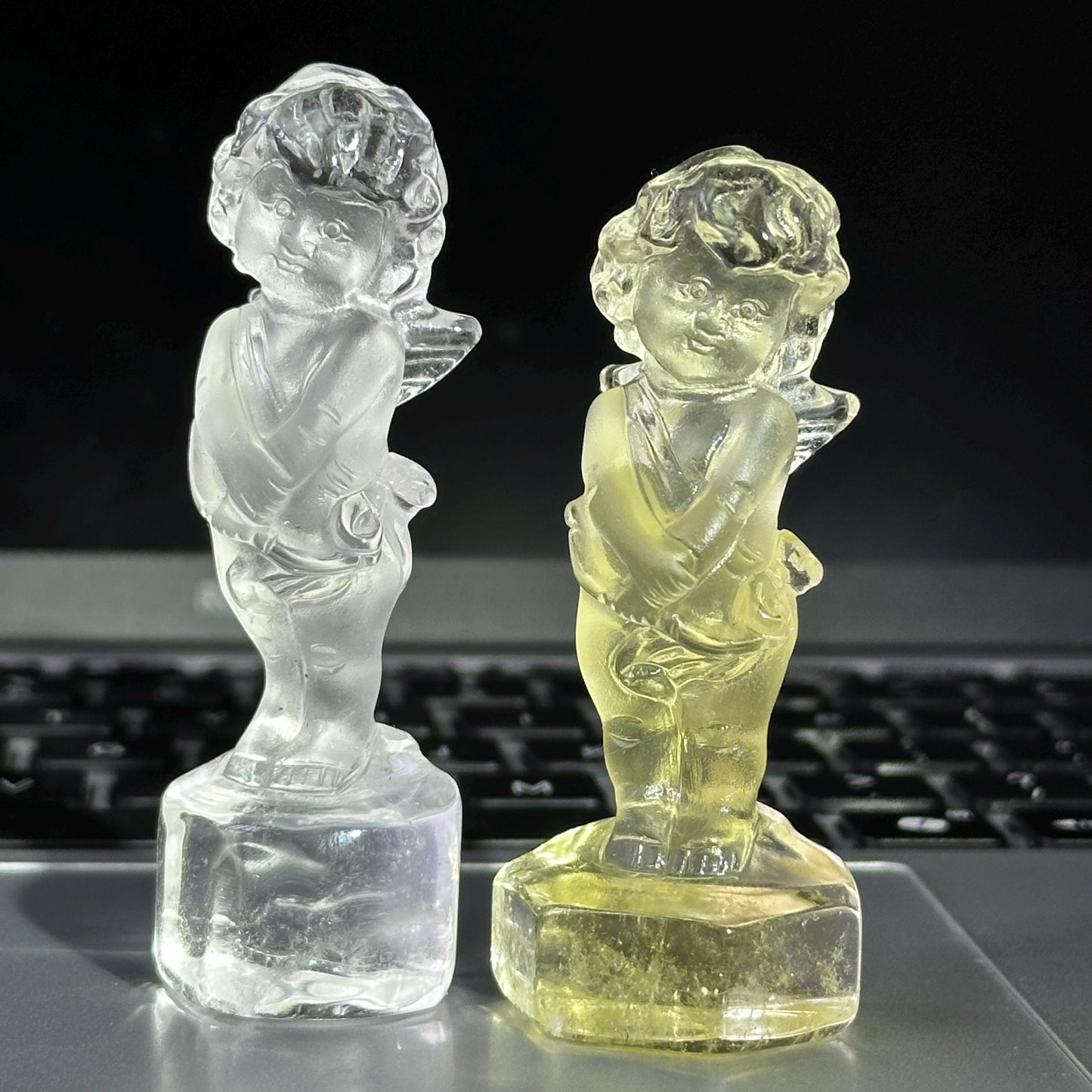 Personalized Crystal Cupid Carving, Clear Quartz Citrine Angel Statue, Custom Engraved Valentine Gift