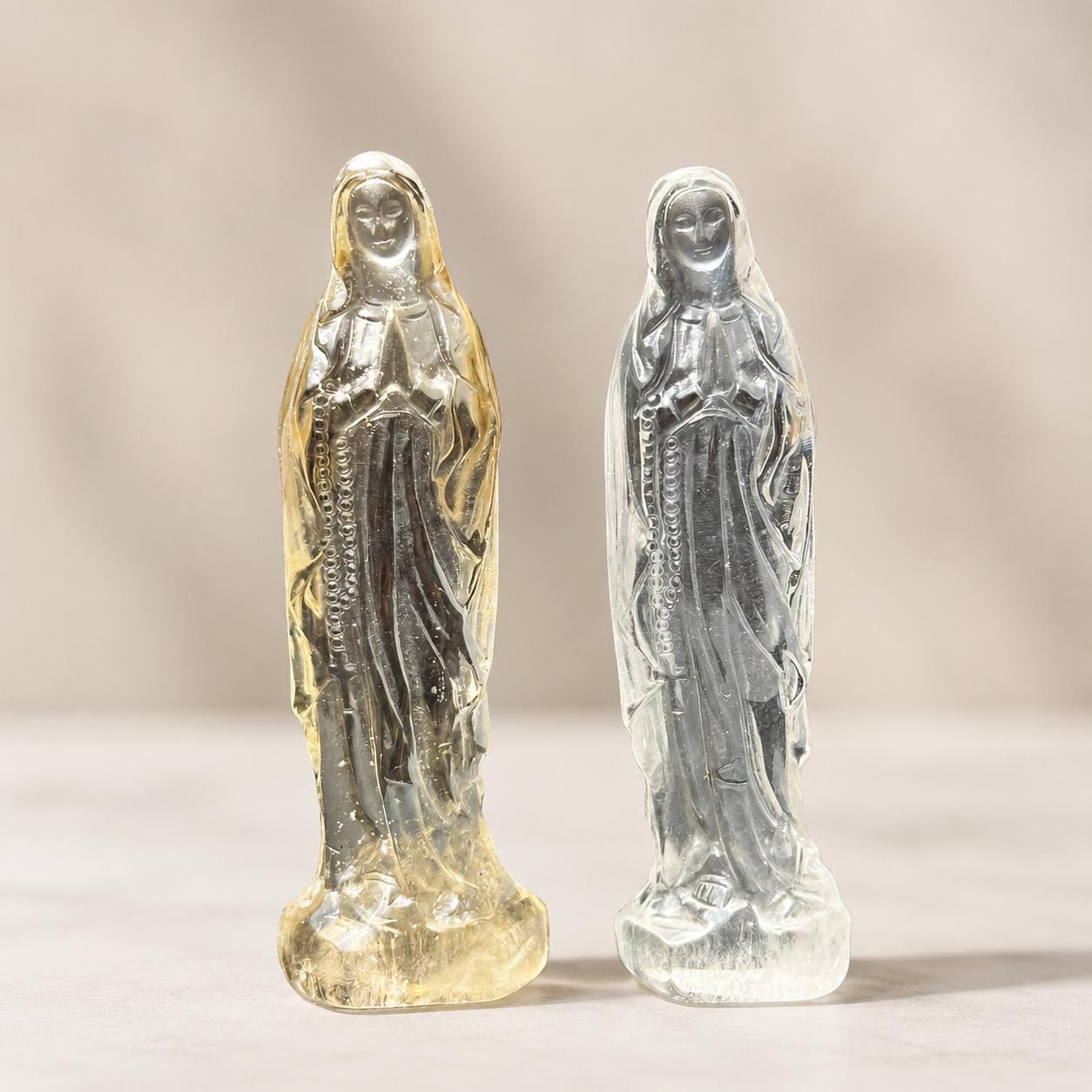 High Clarity Crystal Virgin Mary Statue, Clear Quartz Citrine Mary Carving image 2