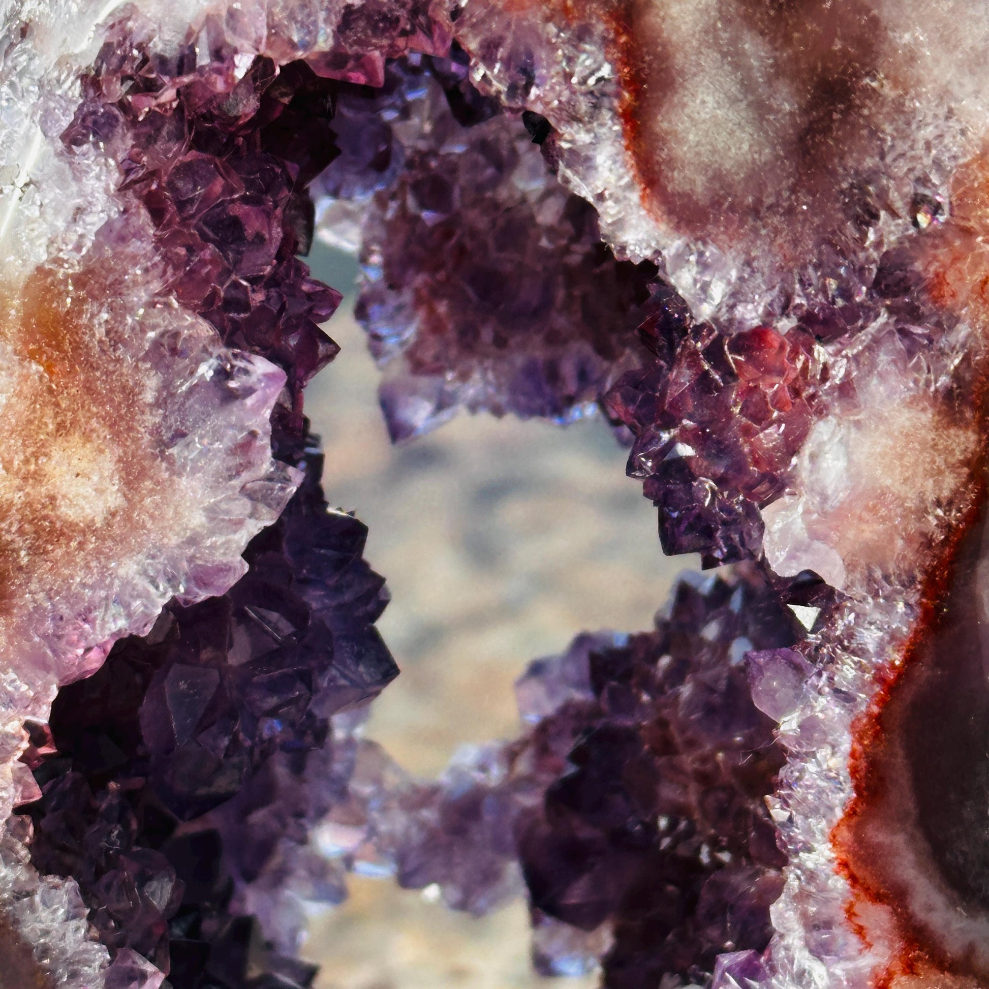 Natural Brazilian Pink Amethyst Geode, Polished Crystal Cave Display, Druzy Office Decor, One of a Kind Specimen - view 7