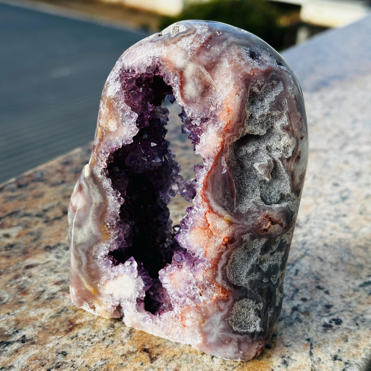 Natural Brazilian Pink Amethyst Geode, Polished Crystal Cave Display, Druzy Office Decor, One of a Kind Specimen - view 9