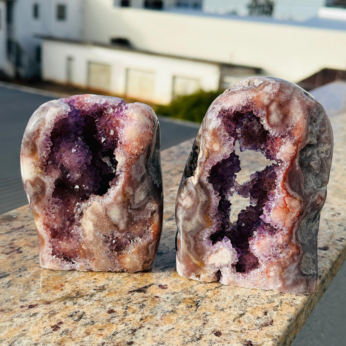 Natural Brazilian Pink Amethyst Geode, Polished Crystal Cave Display, Druzy Office Decor, One of a Kind Specimen - view 1