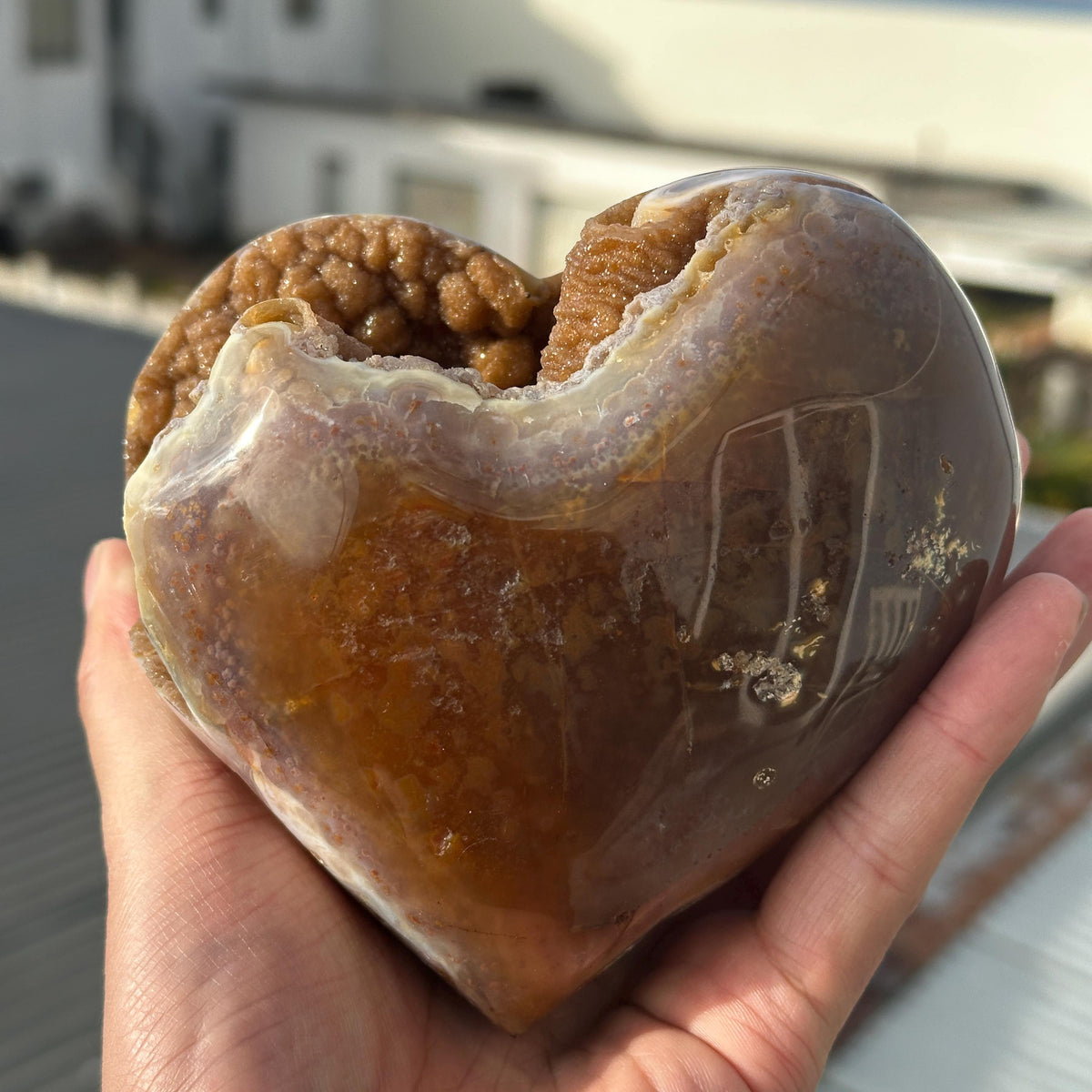 Large Brazilian Yellow Druzy Heart, Natural Agate Crystal Geode, One of a Kind Sugar Druzy Heart Decor, Exact Piece - view 8