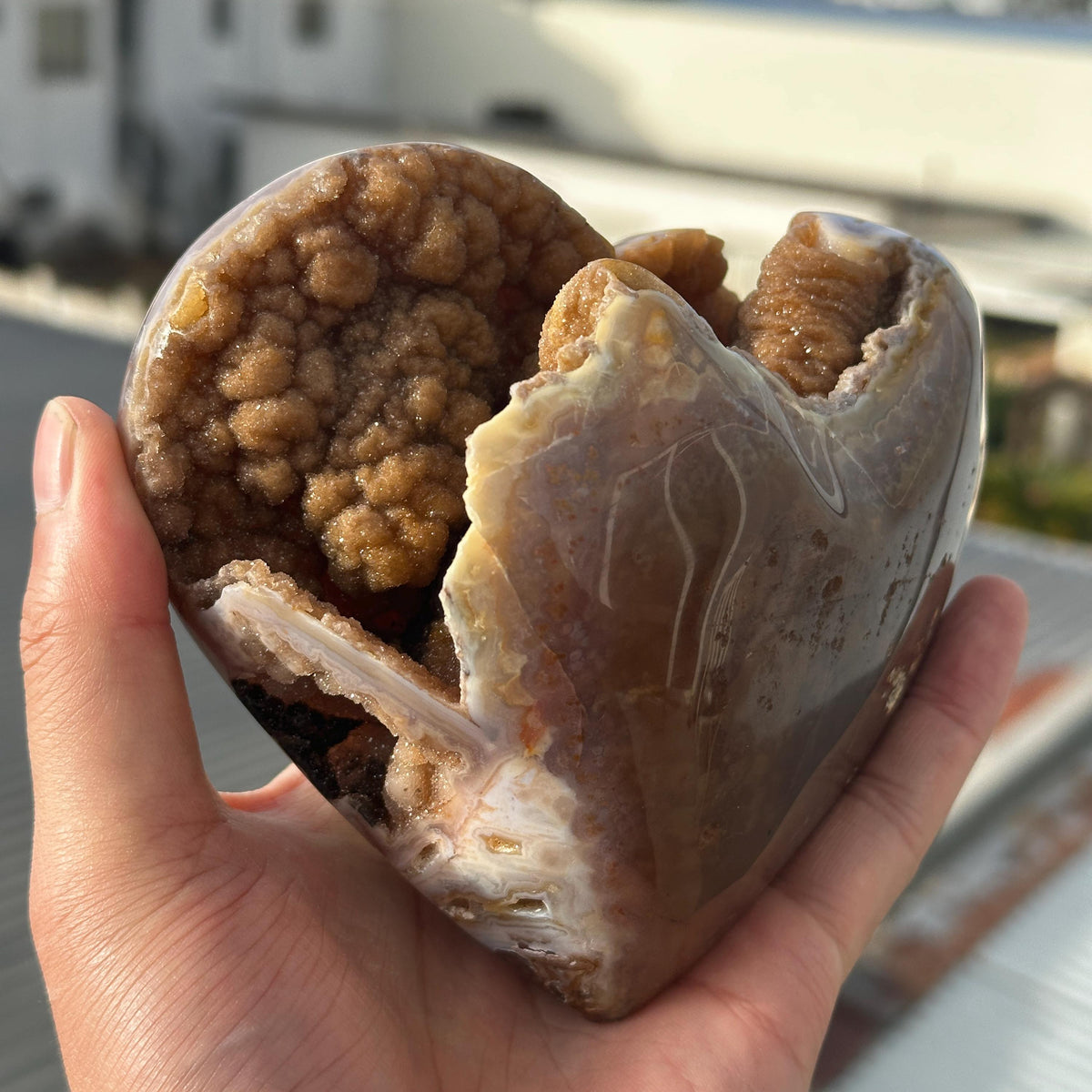 Large Brazilian Yellow Druzy Heart, Natural Agate Crystal Geode, One of a Kind Sugar Druzy Heart Decor, Exact Piece - view 7