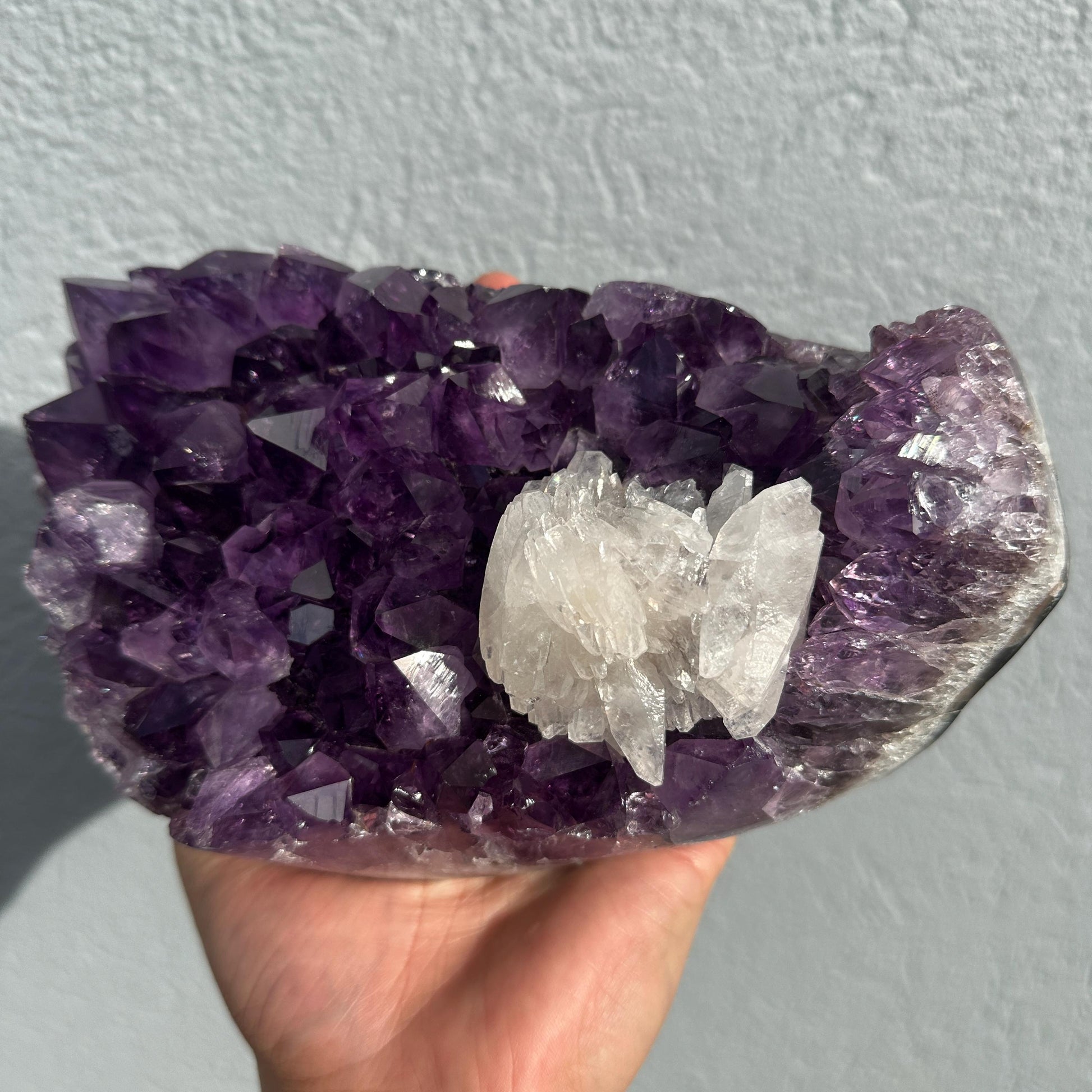 Brazilian Amethyst Calcite Cluster, Natural Purple Crystal Geode, Large Raw Mineral Specimen, One of a Kind Crystal Decor - view 5