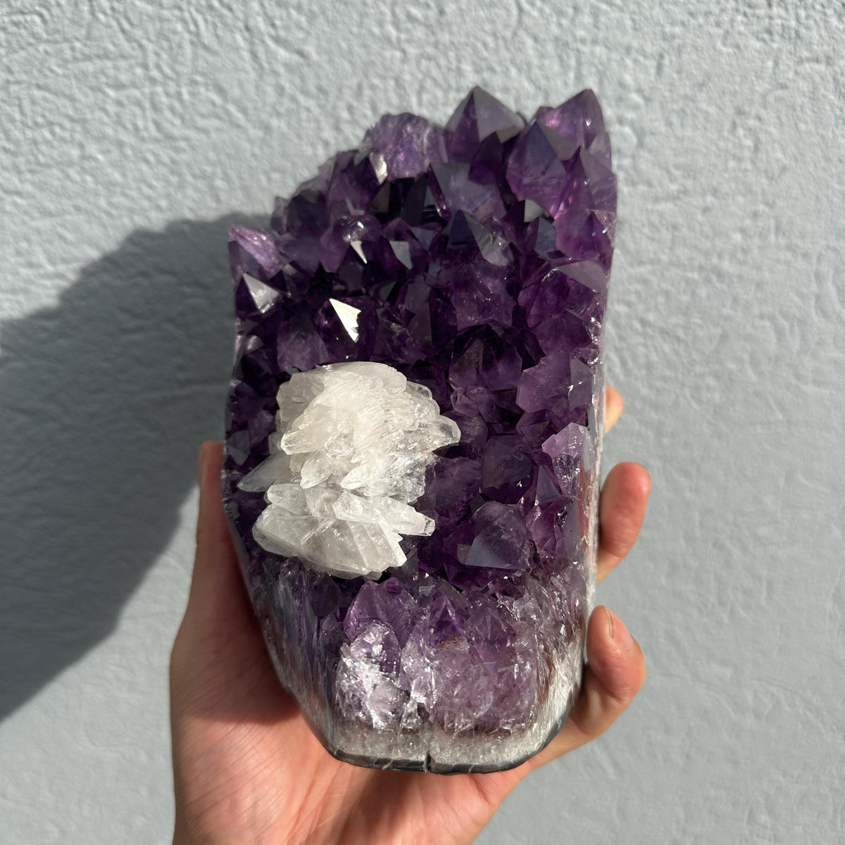 Brazilian Amethyst Calcite Cluster, Natural Purple Crystal Geode, Large Raw Mineral Specimen, One of a Kind Crystal Decor - view 4