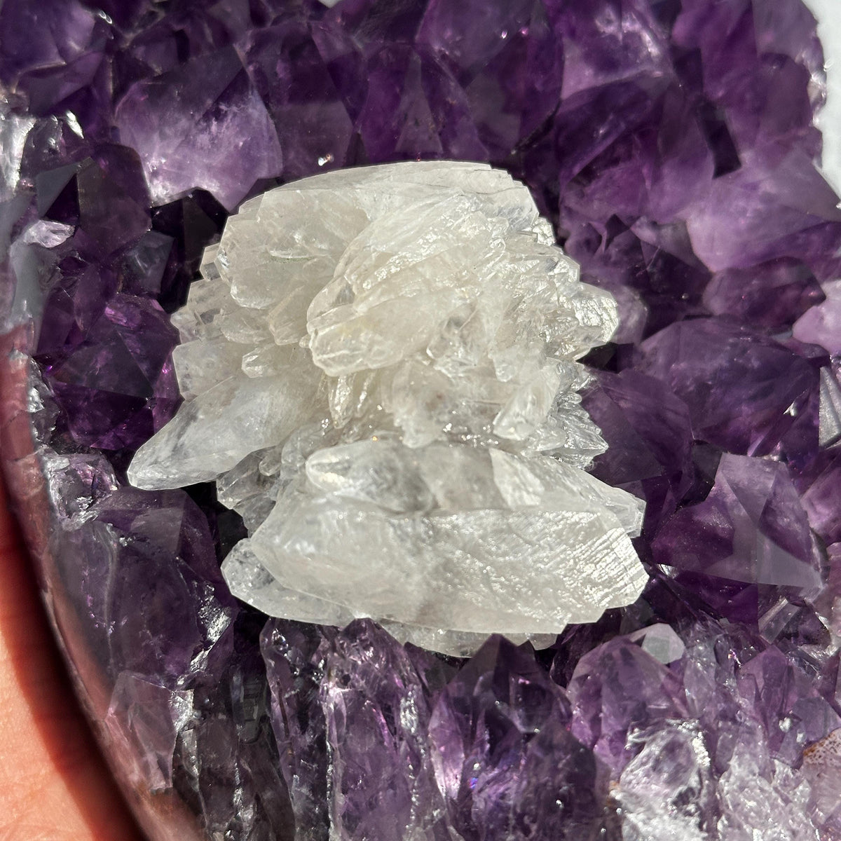 Brazilian Amethyst Calcite Cluster, Natural Purple Crystal Geode, Large Raw Mineral Specimen, One of a Kind Crystal Decor - view 6