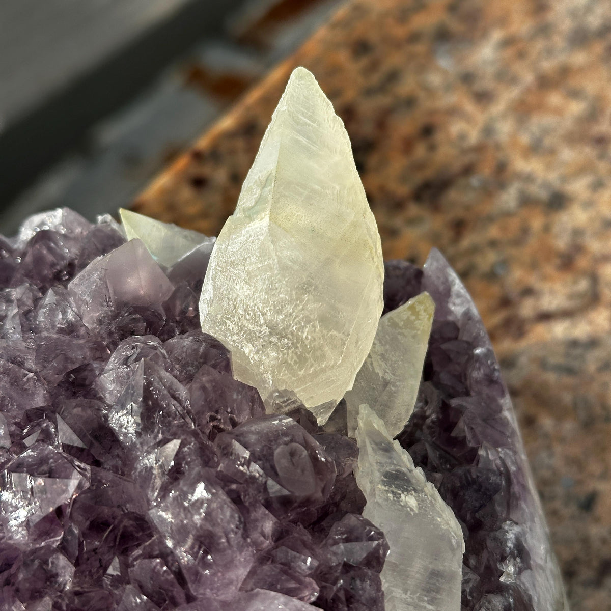 Brazilian Amethyst Calcite Cluster, Natural Purple Crystal Geode, Large Raw Mineral Specimen, One of a Kind Crystal Decor - view 9
