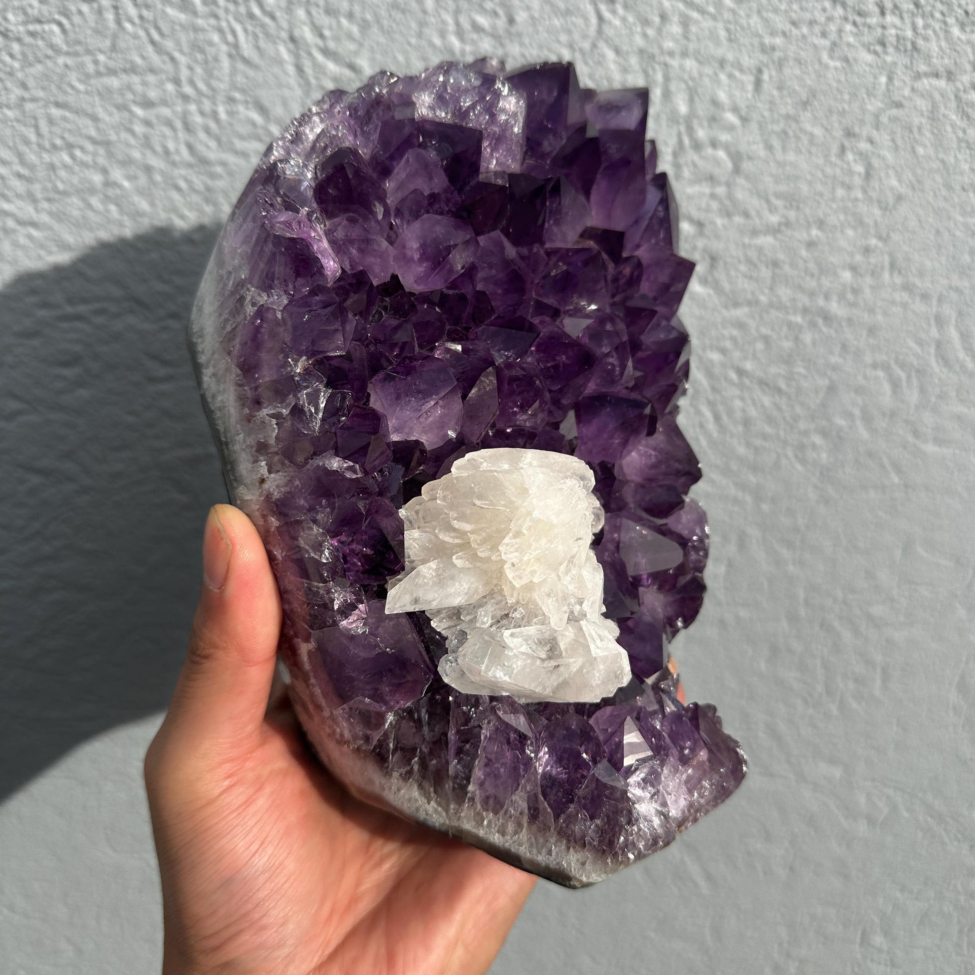 Brazilian Amethyst Calcite Cluster, Natural Purple Crystal Geode, Large Raw Mineral Specimen, One of a Kind Crystal Decor - view 7