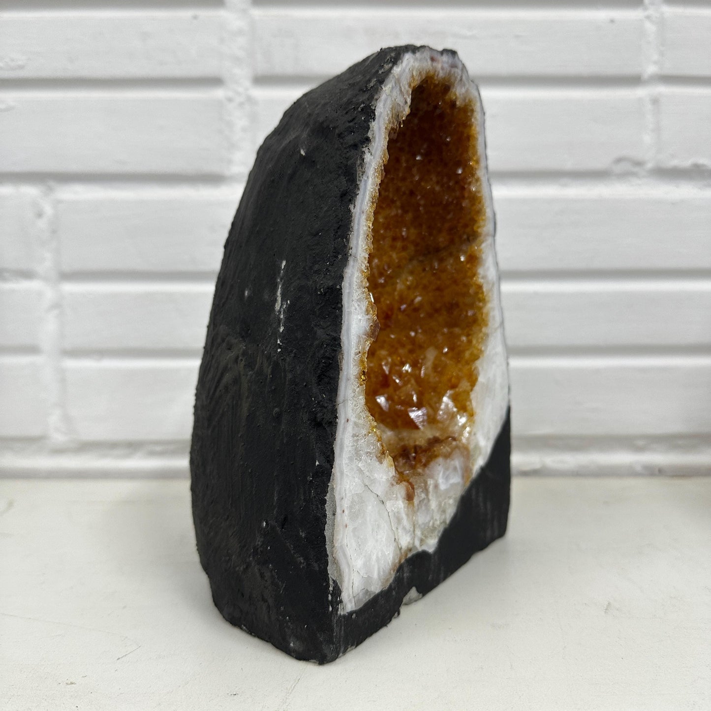 Large Yellow Citrine Geode Pair, Natural Crystal Cave Bookends, Golden Druzy Geode Display, One of a Kind Home Decor - view 3