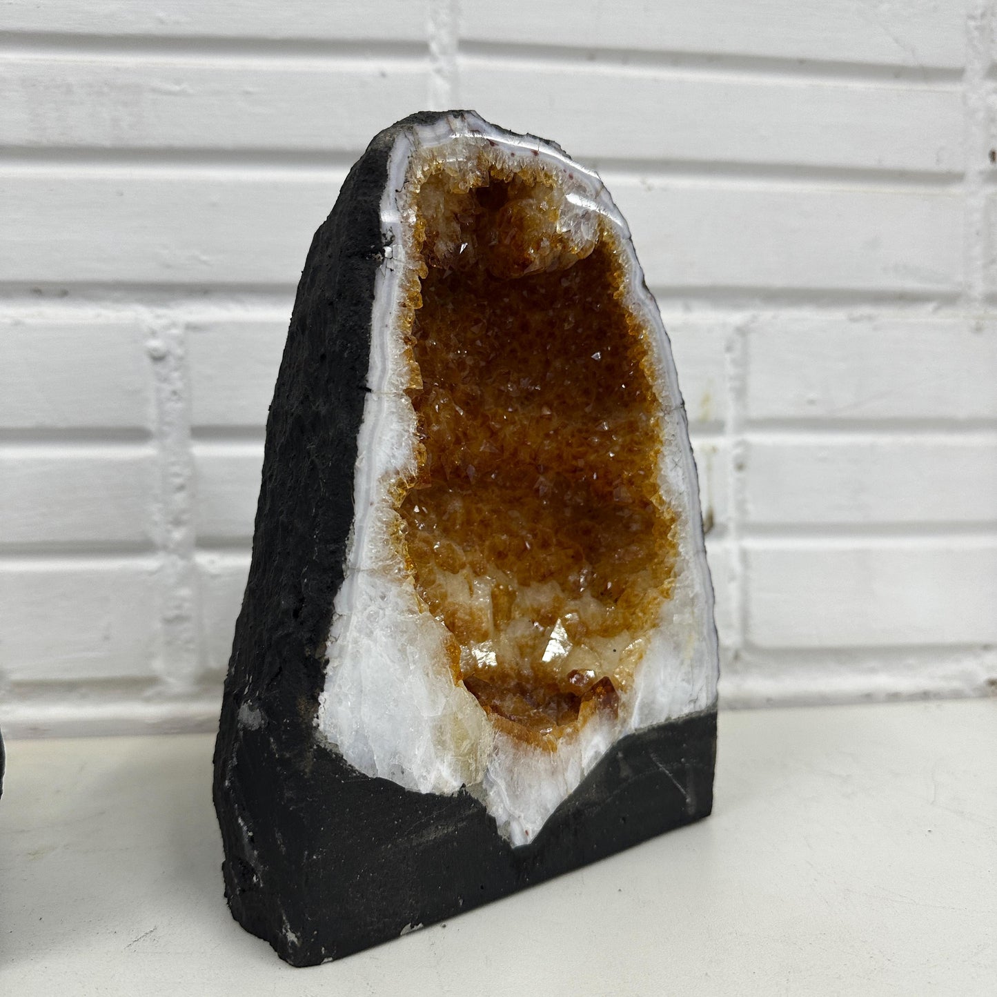 Large Yellow Citrine Geode Pair, Natural Crystal Cave Bookends, Golden Druzy Geode Display, One of a Kind Home Decor - view 4