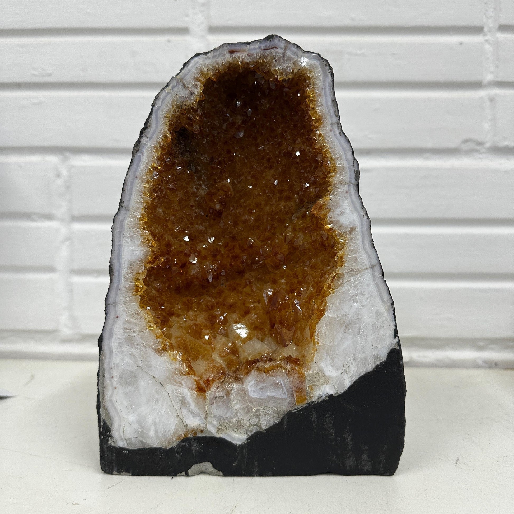 Large Yellow Citrine Geode Pair, Natural Crystal Cave Bookends, Golden Druzy Geode Display, One of a Kind Home Decor - view 6