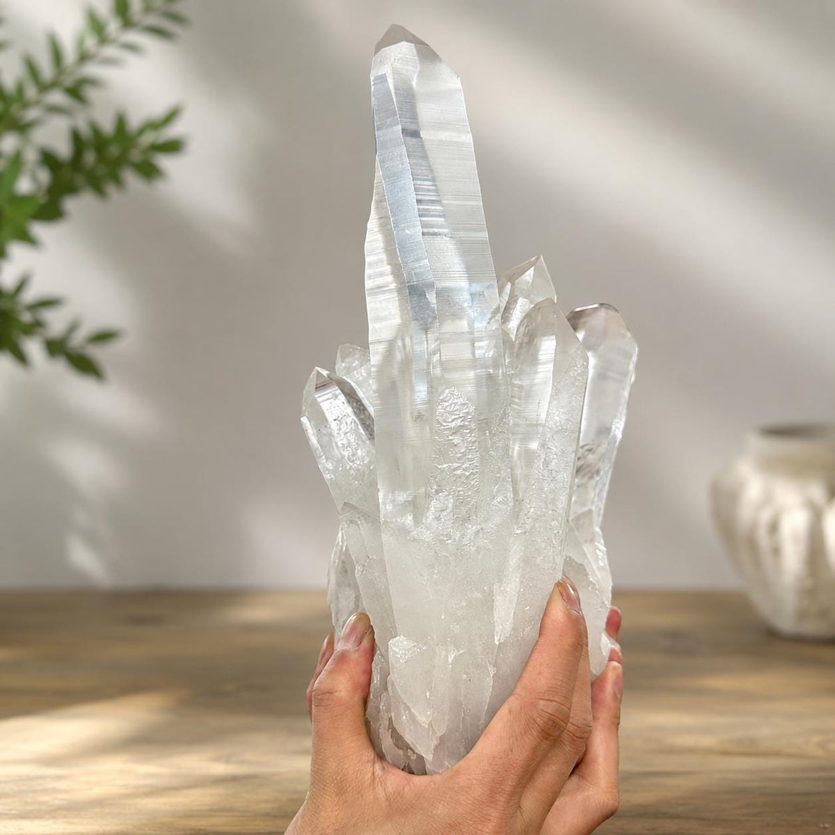Large Lemurian Quartz Cluster, Clear Crystal Point Display, Natural Brazilian Quartz Specimen, One of a Kind Decor - view 4