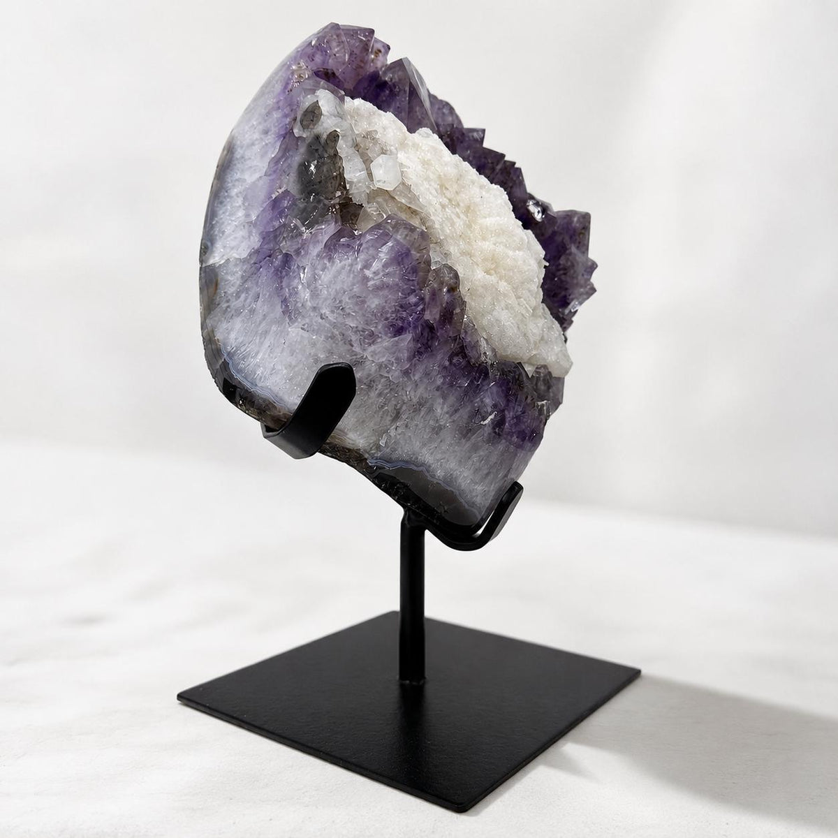 Brazilian Amethyst Calcite Rutilated Quartz Display, Natural Crystal Cluster, One of a Kind Mineral Specimen Decor - view 3