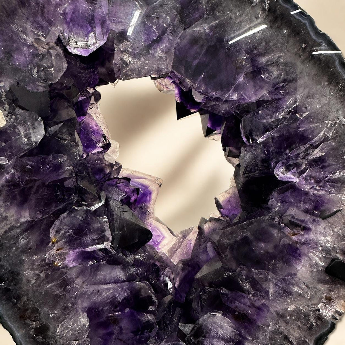 Uruguayan Amethyst Geode Display, Natural Purple Crystal Hollow Center Specimen, Large Raw Amethyst Decor on Metal Stand, Exact Piece - view 5