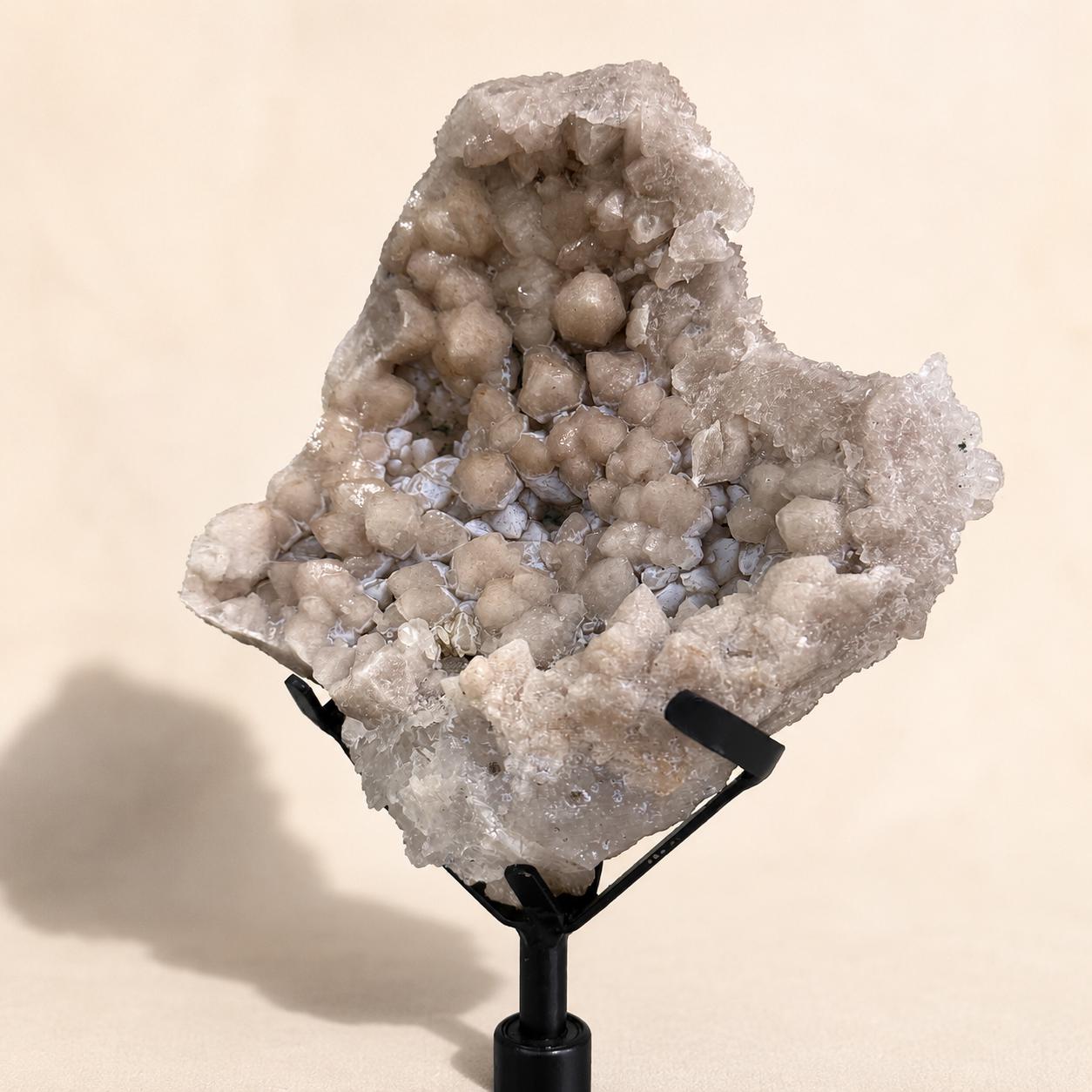 Brazilian Phantom Quartz & Pink Amethyst Display, Natural Crystal Mineral Specimen, Large Druzy Crystal Decor on Metal Stand, Exact Piece - view 2