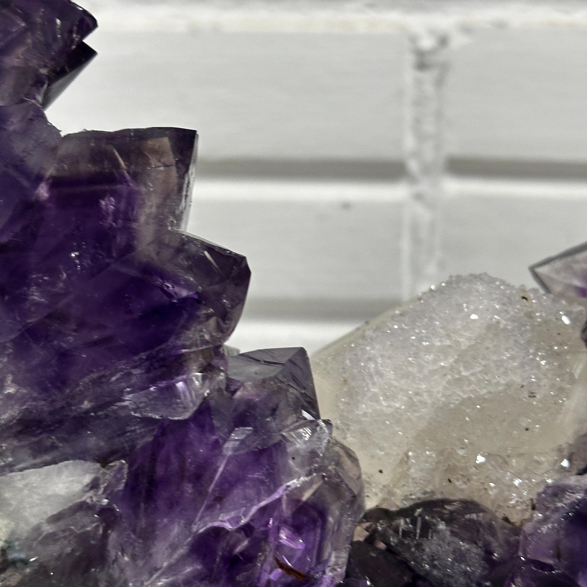 Brazilian Amethyst Ring Slice with Calcite on Stand, Purple Crystal Display Specimen, FedEx Direct from Brazil - view 4