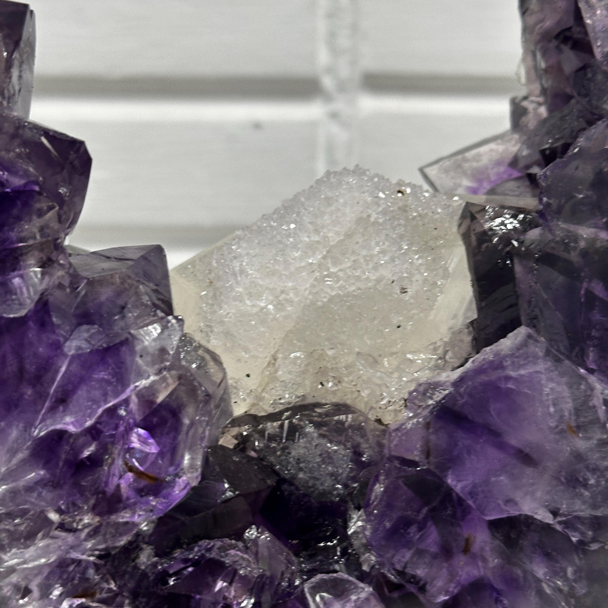 Brazilian Amethyst Ring Slice with Calcite on Stand, Purple Crystal Display Specimen, FedEx Direct from Brazil - view 3