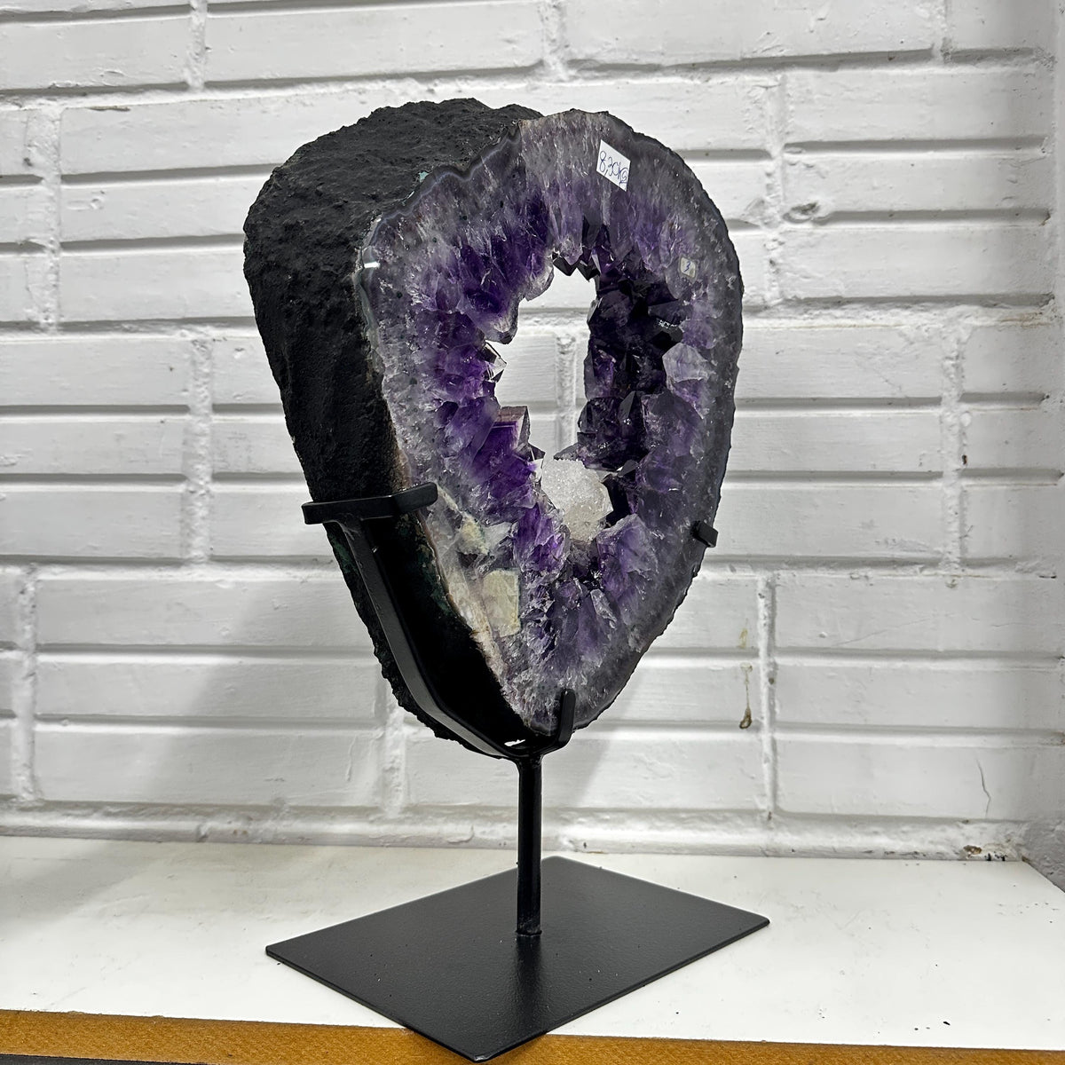 Brazilian Amethyst Ring Slice with Calcite on Stand, Purple Crystal Display Specimen, FedEx Direct from Brazil - view 6