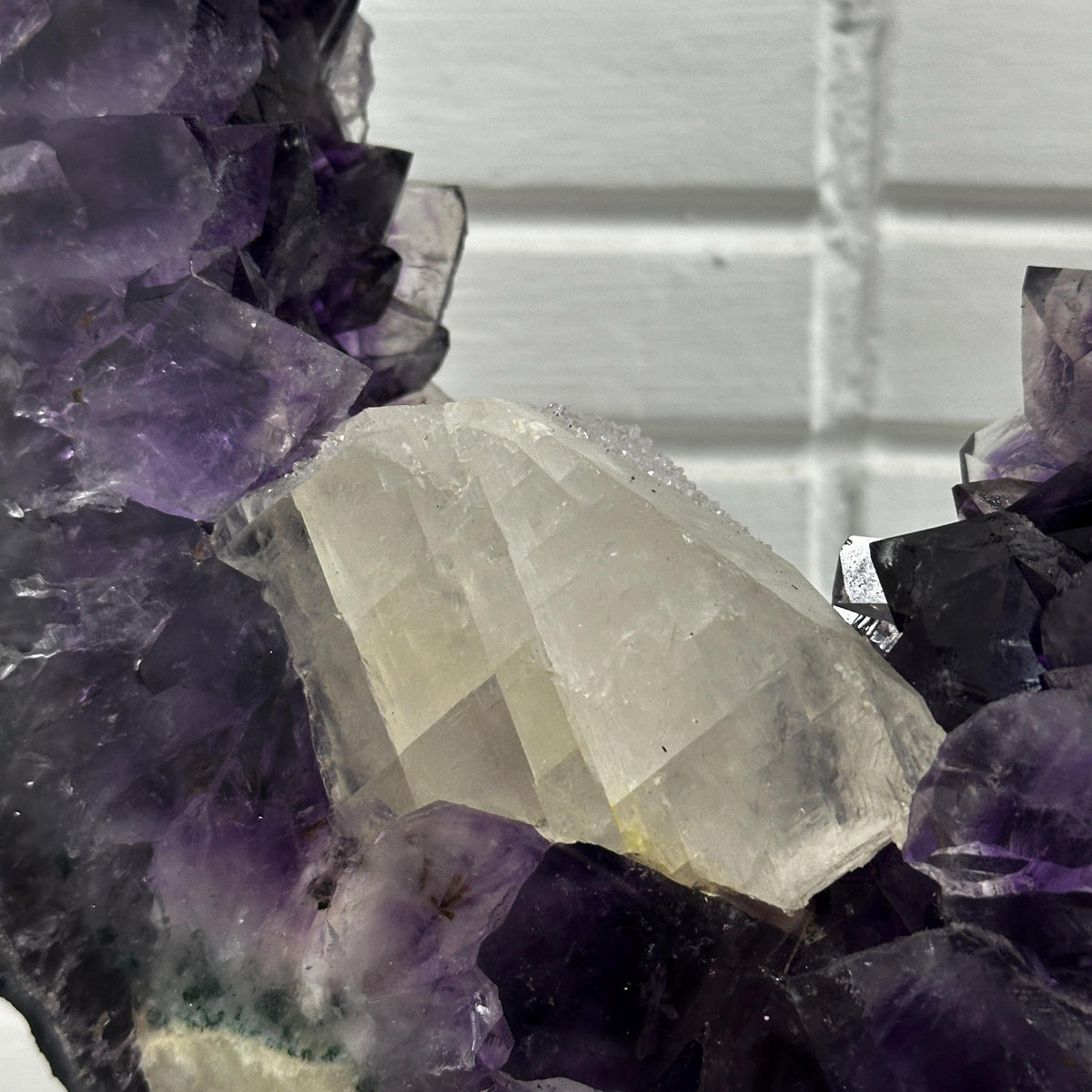 Brazilian Amethyst Ring Slice with Calcite on Stand, Purple Crystal Display Specimen, FedEx Direct from Brazil - view 9