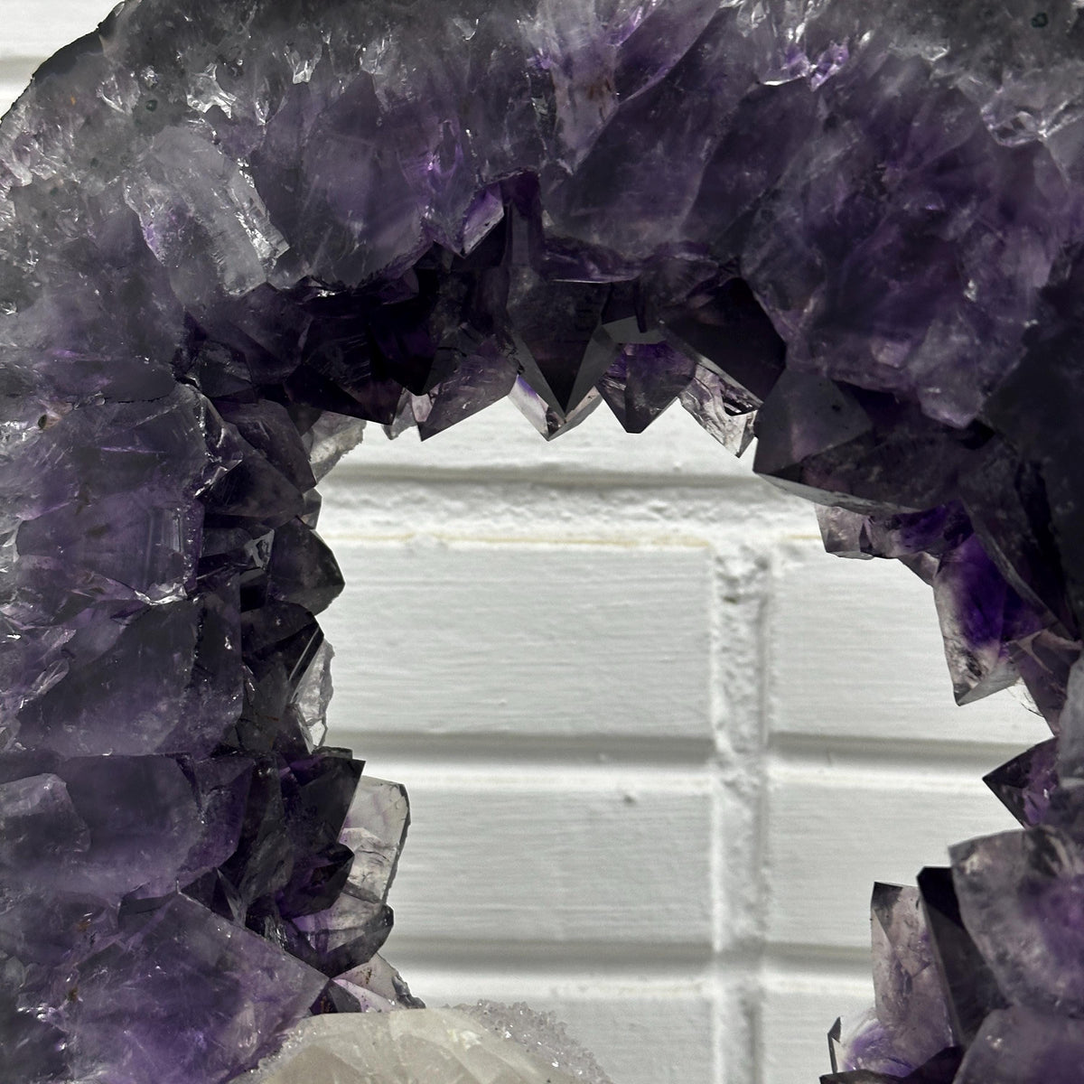 Brazilian Amethyst Ring Slice with Calcite on Stand, Purple Crystal Display Specimen, FedEx Direct from Brazil - view 7