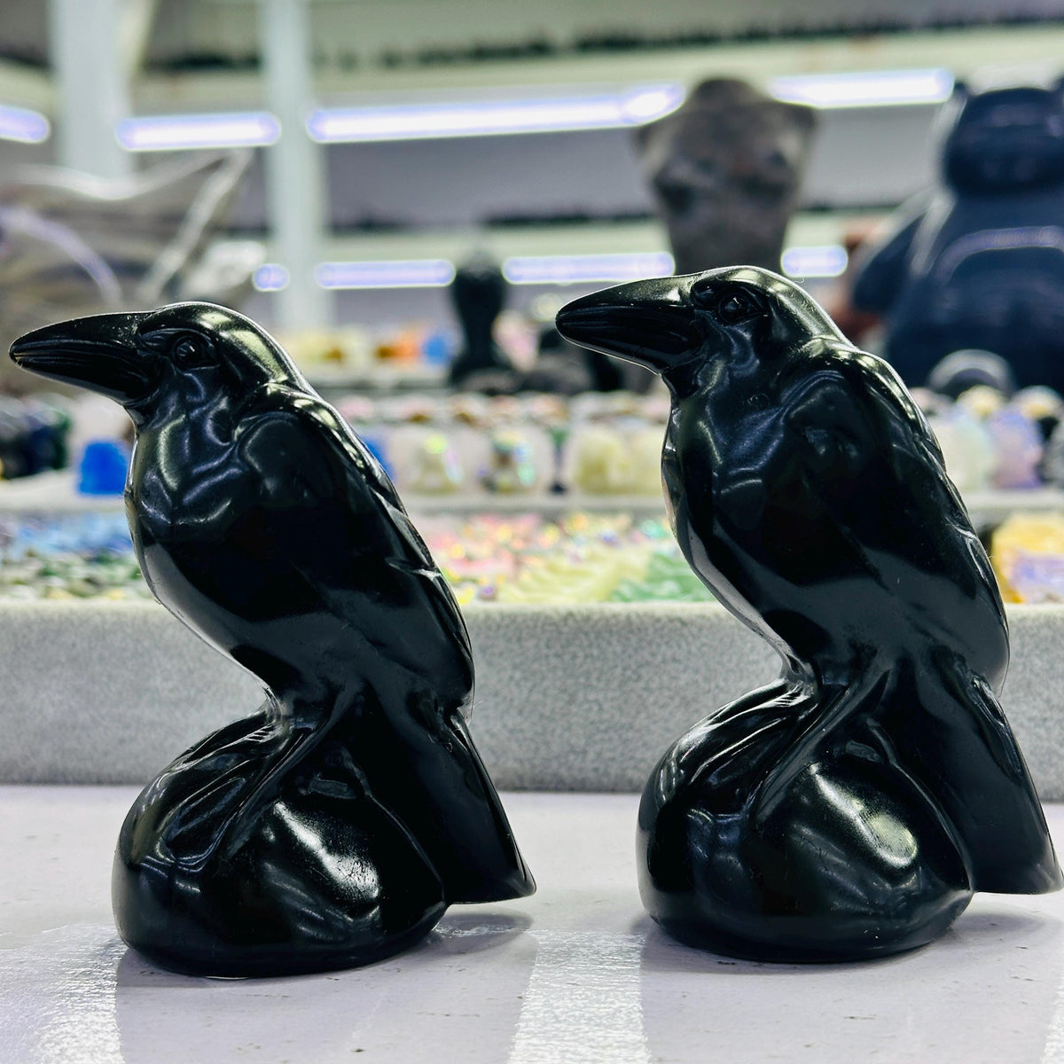 Black Obsidian Crow Carving, Natural Crystal Raven Bird Statue, Gothic Witchy Crystal Decor Gift - view 7
