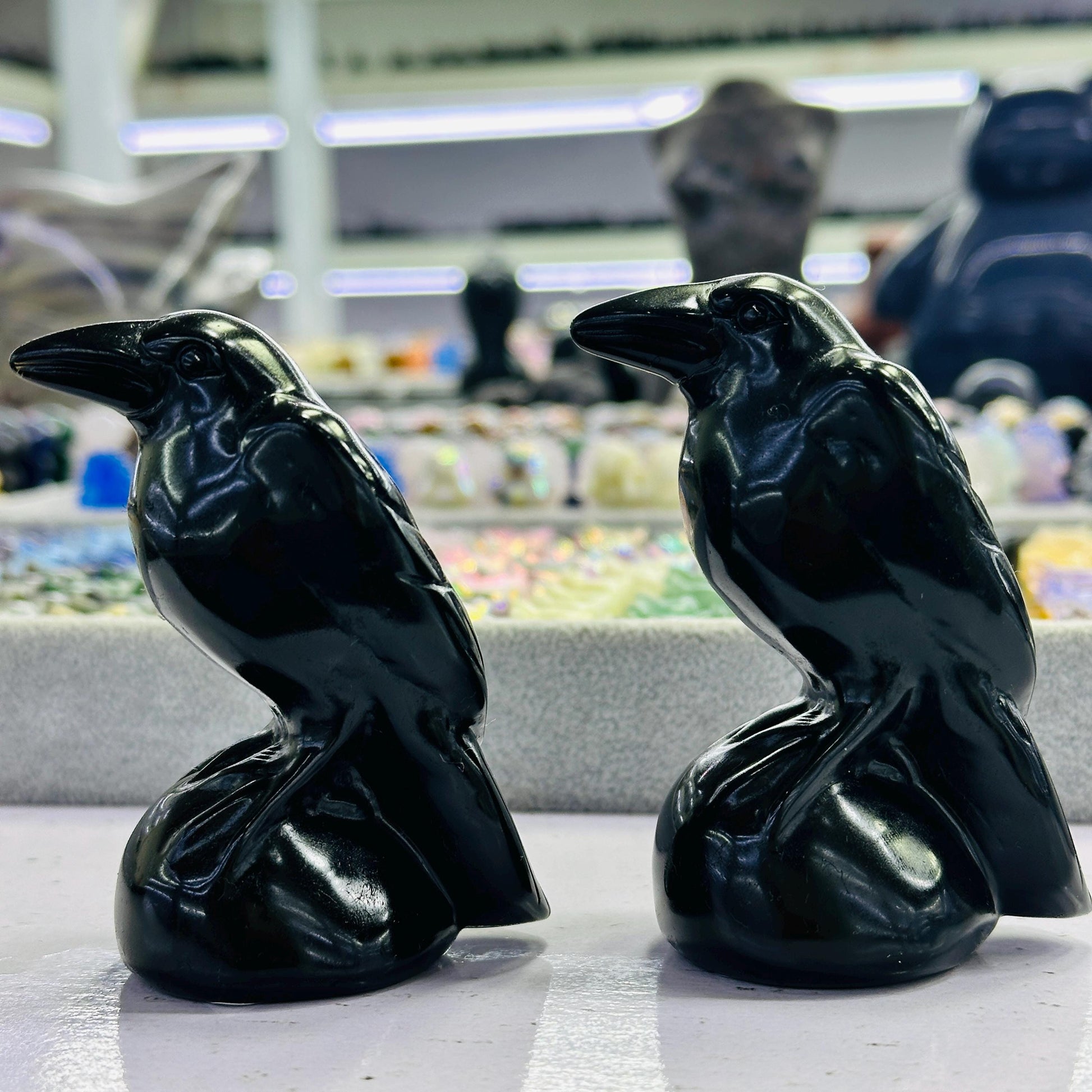 Black Obsidian Crow Carving, Natural Crystal Raven Bird Statue, Gothic Witchy Crystal Decor Gift - view 7