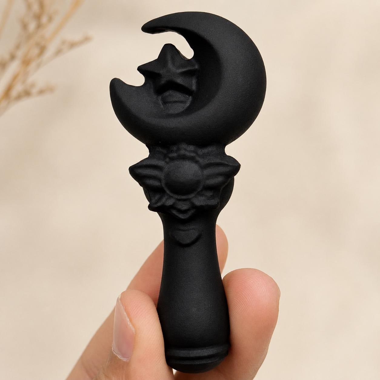 Black Obsidian Magic Wand, Moon Star Crystal Wand, Witchy Altar Tool, Gothic Crystal Decor Gift