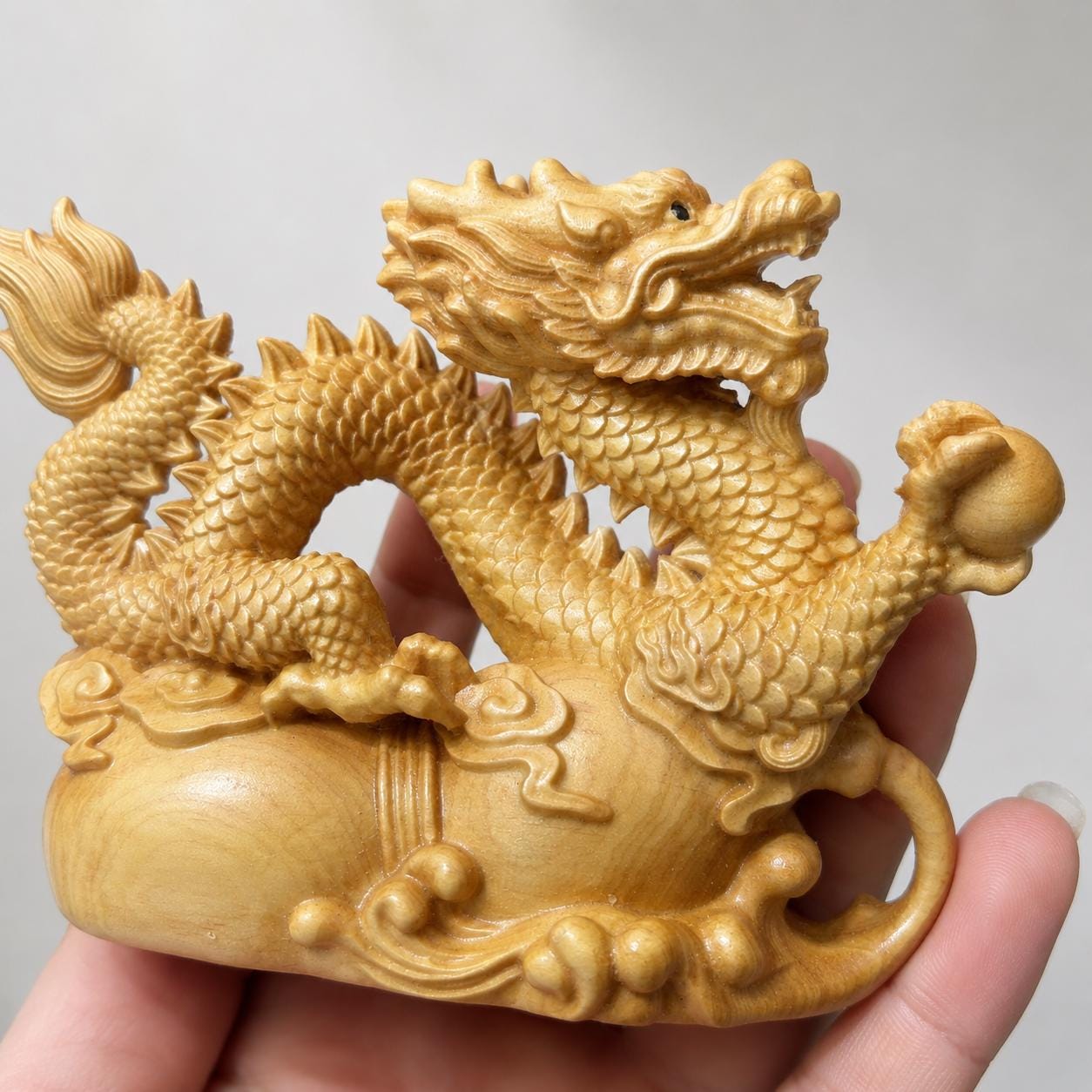 Thuja Wood Chinese Dragon Carving, Hand Carved Wooden Dragon Statue, Feng Shui Good Luck Decor Gift