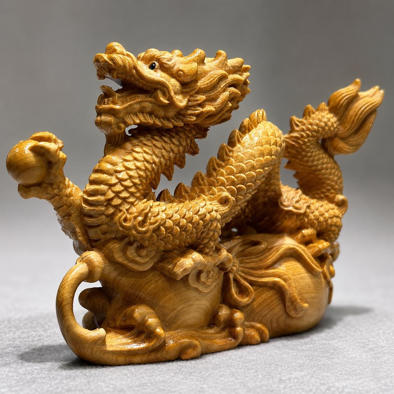 Thuja Wood Chinese Dragon Carving, Hand Carved Wooden Dragon Statue, Feng Shui Good Luck Decor Gift