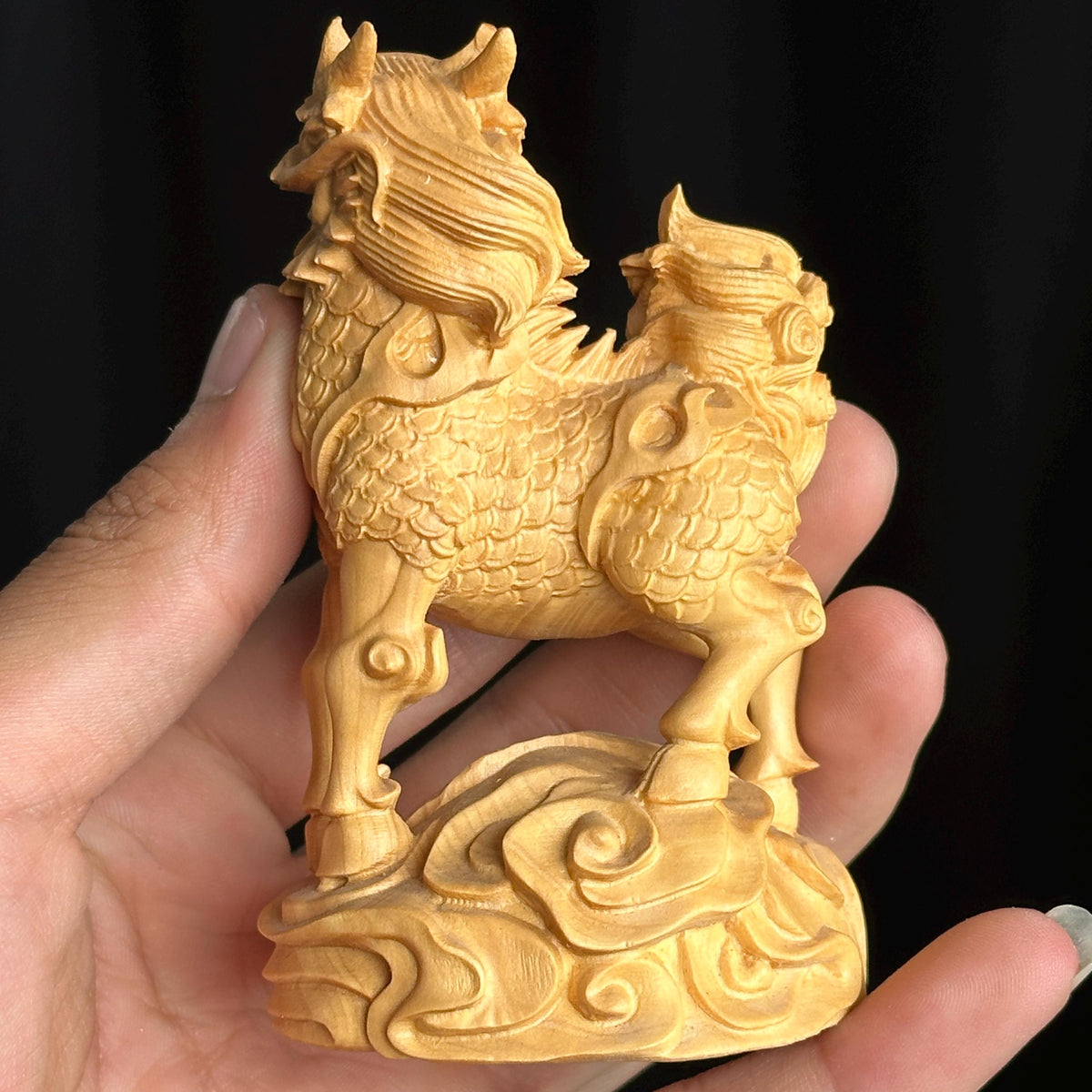 Thuja Wood Qilin Carving, Hand Carved Wooden Kirin Statue, Feng Shui Good Luck Asian Decor Gift - view 8