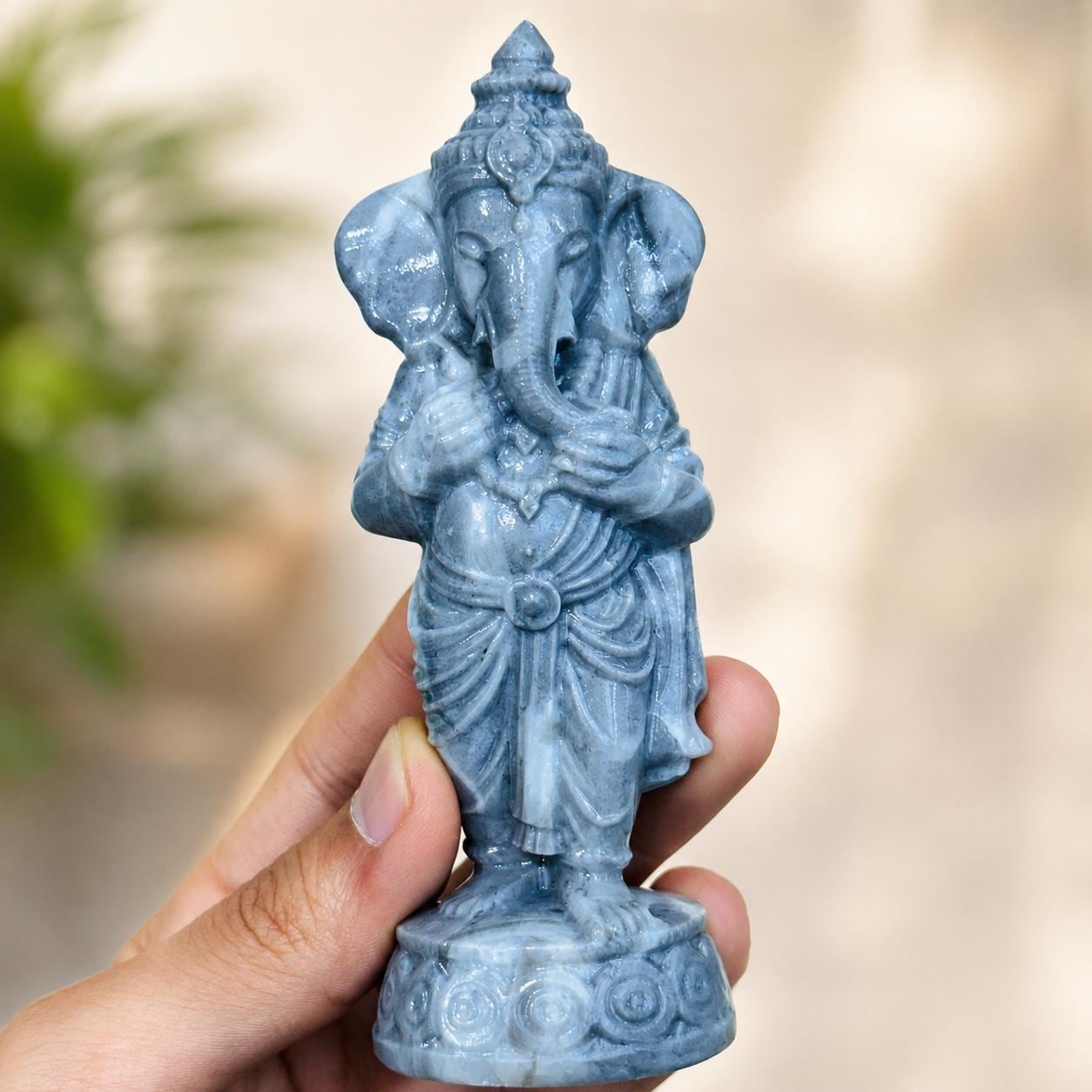 Crystal Ganesha Statue, Pink Opal Yellow Jade Fossil Coral Xiuyan Jade Elephant God Carving, Spiritual Altar Gift
