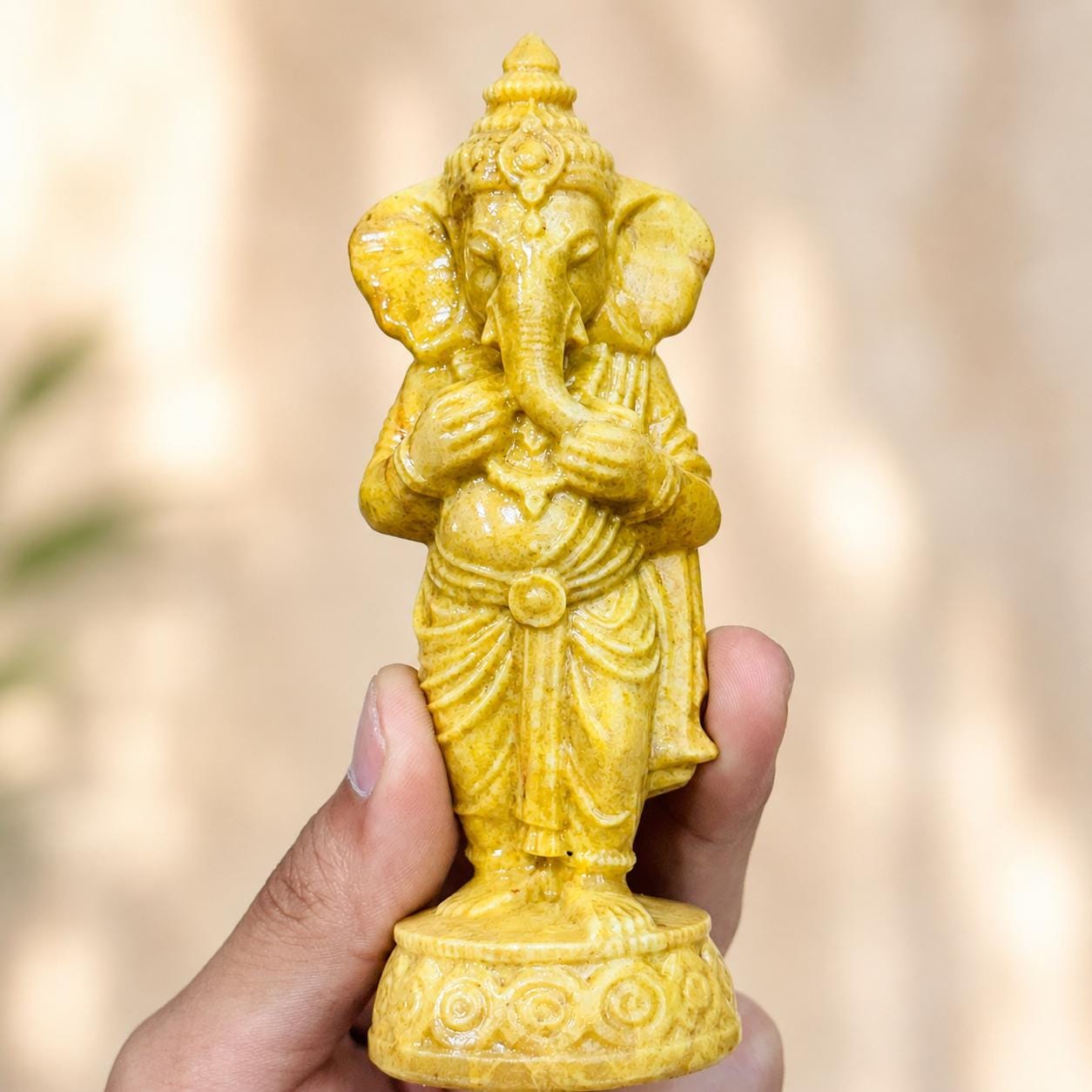 Crystal Ganesha Statue, Pink Opal Yellow Jade Fossil Coral Xiuyan Jade Elephant God Carving, Spiritual Altar Gift