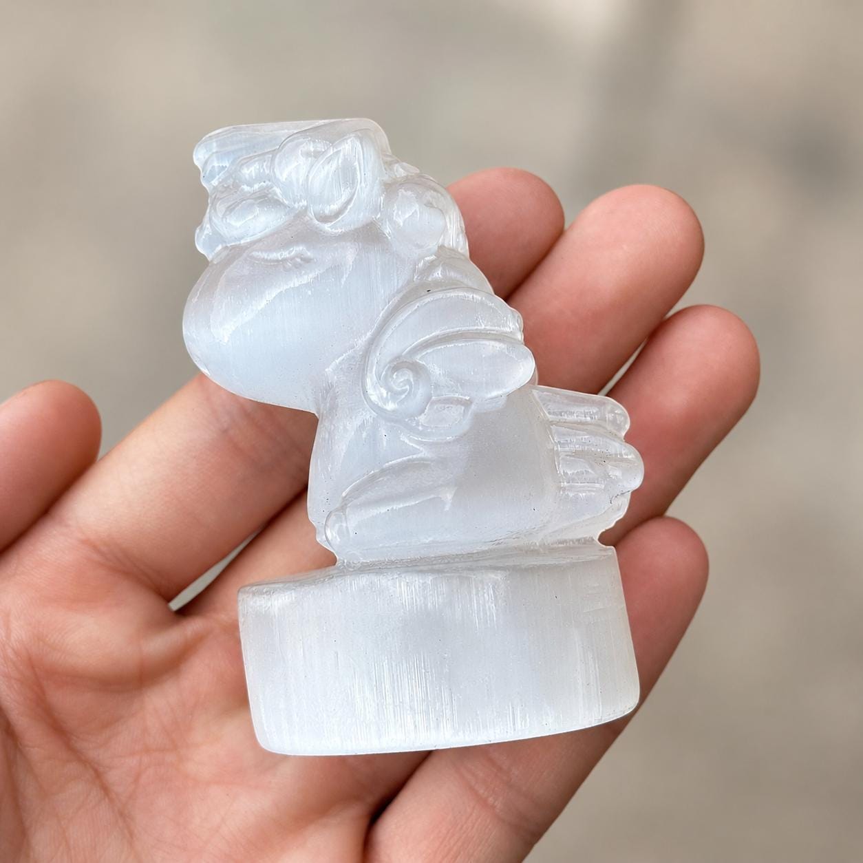 Cute Gypsum Unicorn Carving, White Selenite Style Unicorn Figurine, Fantasy Crystal Decor Gift - view 4
