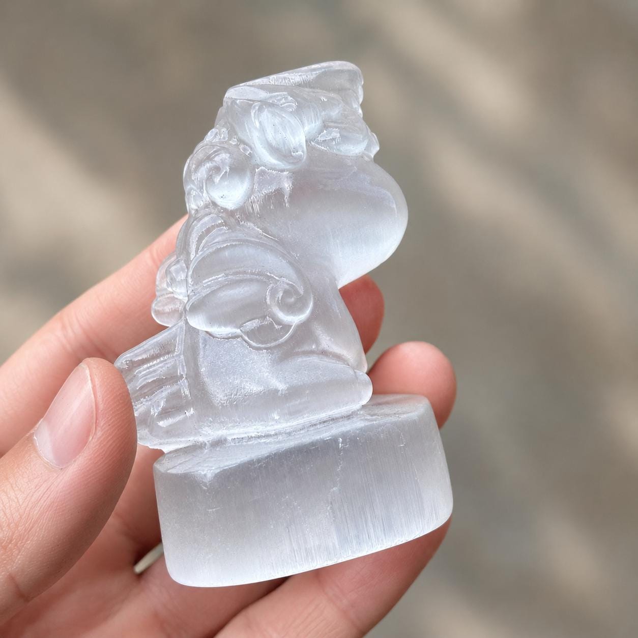 Cute Gypsum Unicorn Carving, White Selenite Style Unicorn Figurine, Fantasy Crystal Decor Gift